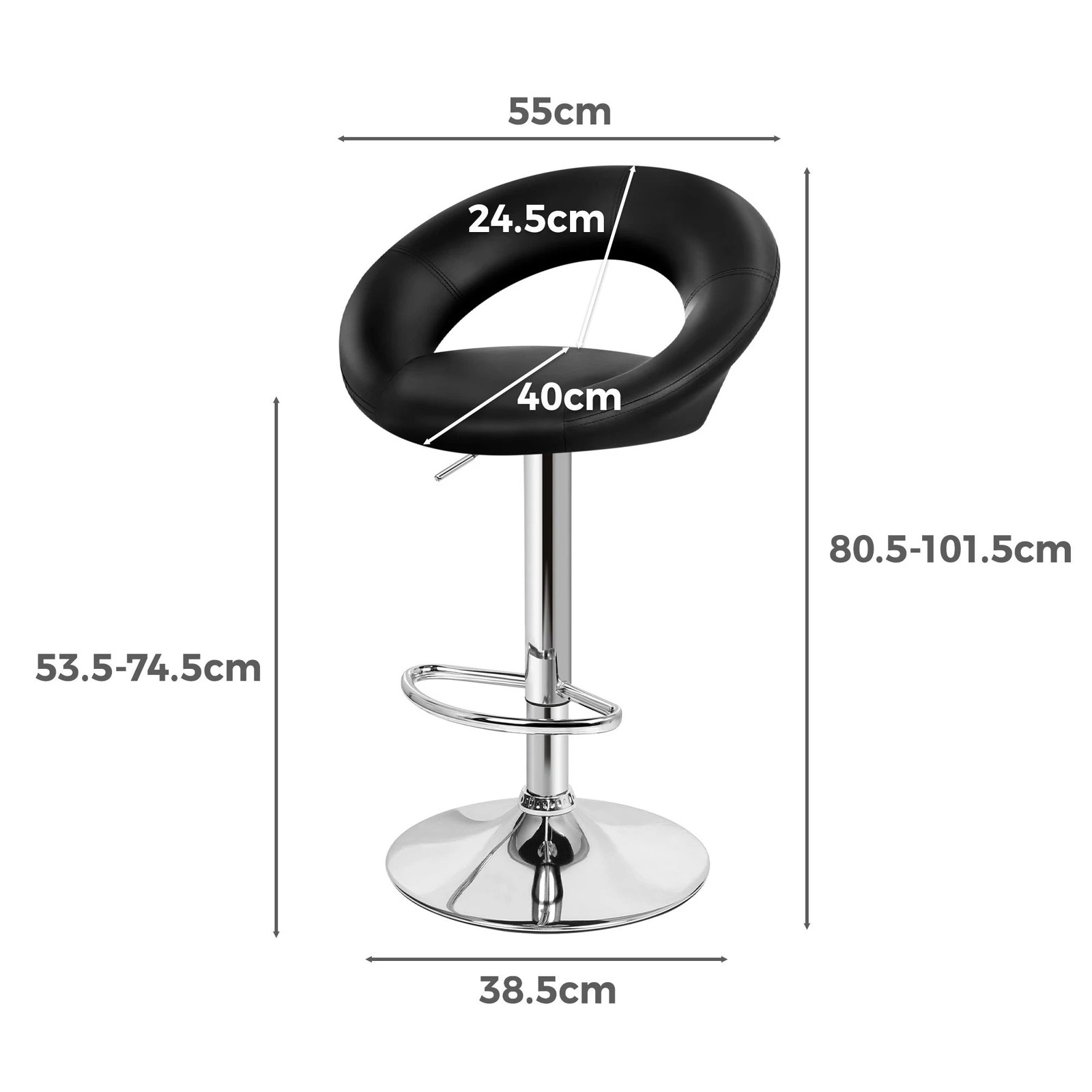 6 Alfordson 2x Bar Stools Ovadia Kitchen Swivel Chair Leather Gas Lift - Black, 6 of 7