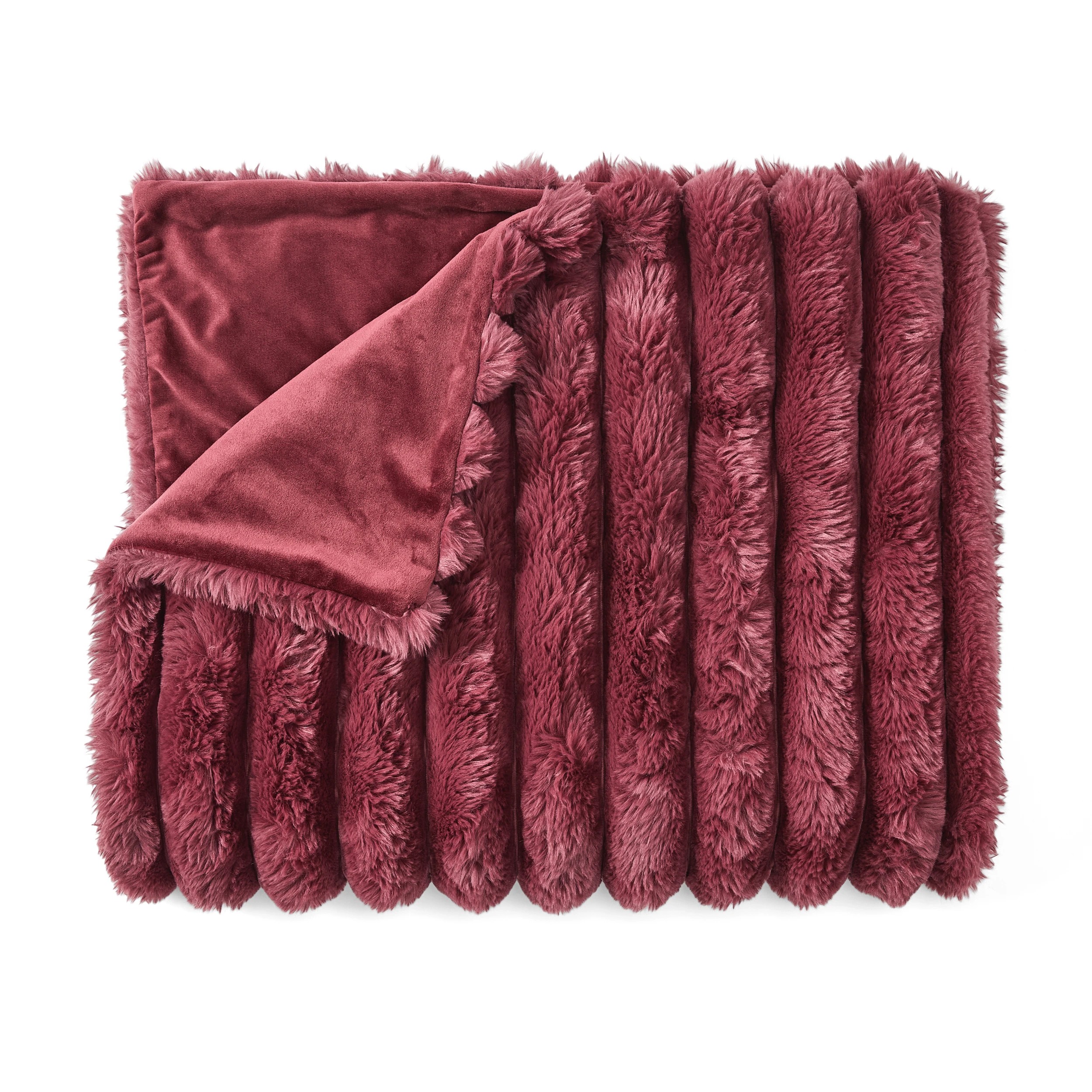 4 Ribbed Faux Fur Throw - Port, 4 of 6