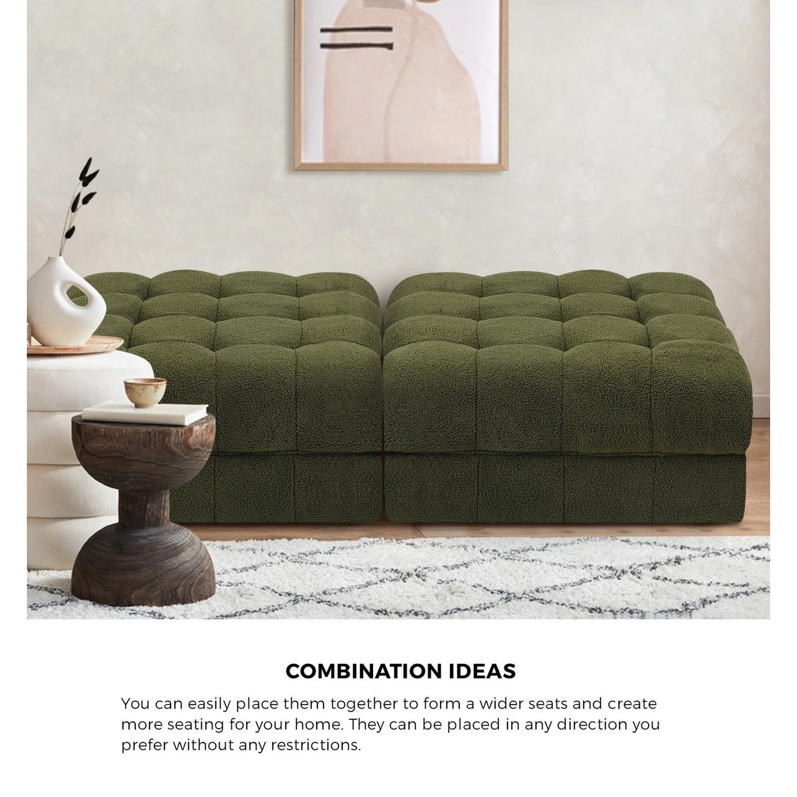 3 Oikiture 1 Seater Boucle Modular Ottoman Lounge Chair Armless Tofu
 - Green, 3 of 10