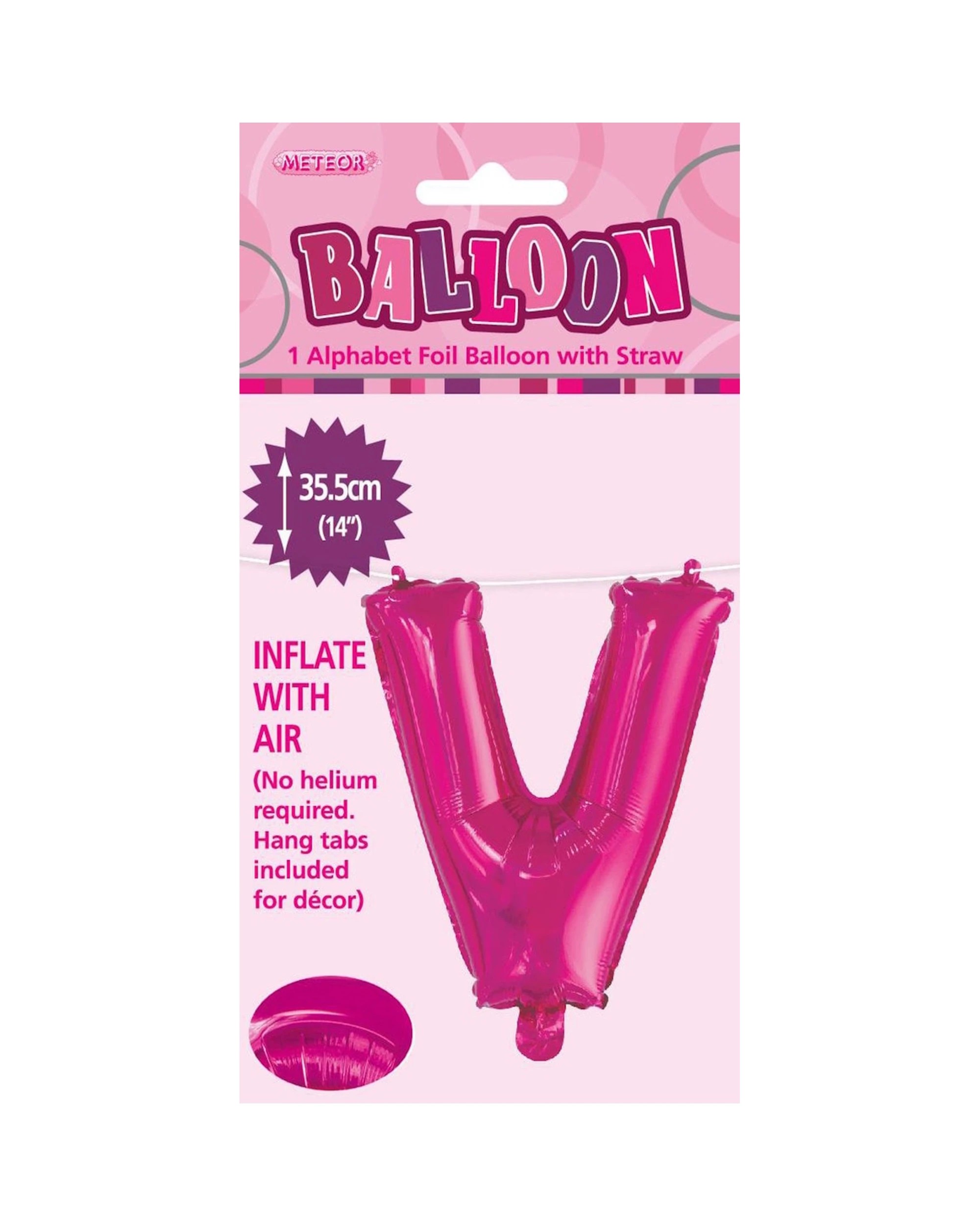 2 Meteor Letter V Hot Foil Air Fill Balloon 35.5cm - Pink, 2 of 2