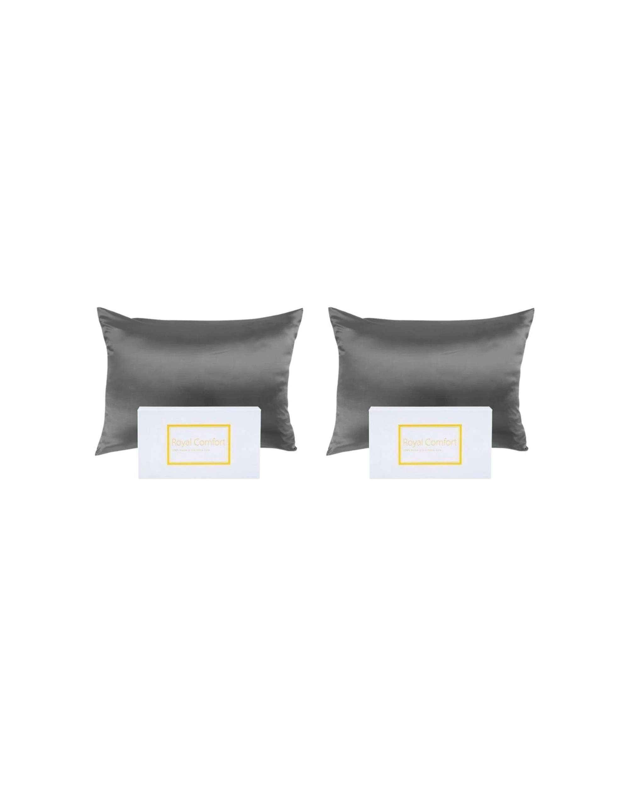 1 Royal Comfort 2PK Pure Silk Pillowcase Twin Pack 51x76cm - Charcoal, 1 of 4