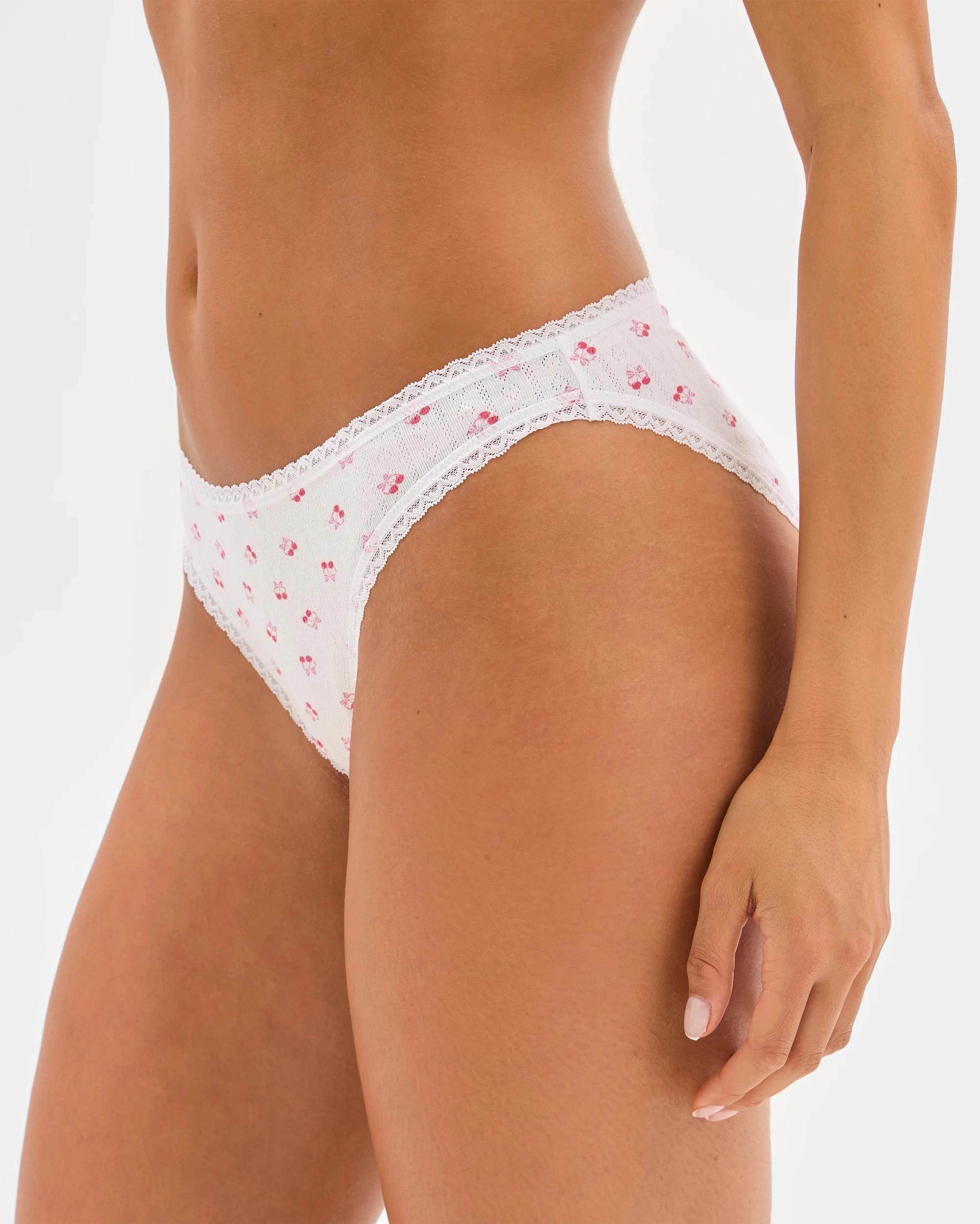 4 Lily Loves Australian Cotton 3 Pack Pointelle Bikini Briefs ORCHID SMOKE/PURPLE HEATHER/CHERRY PRINT WHITE, 4 of 4