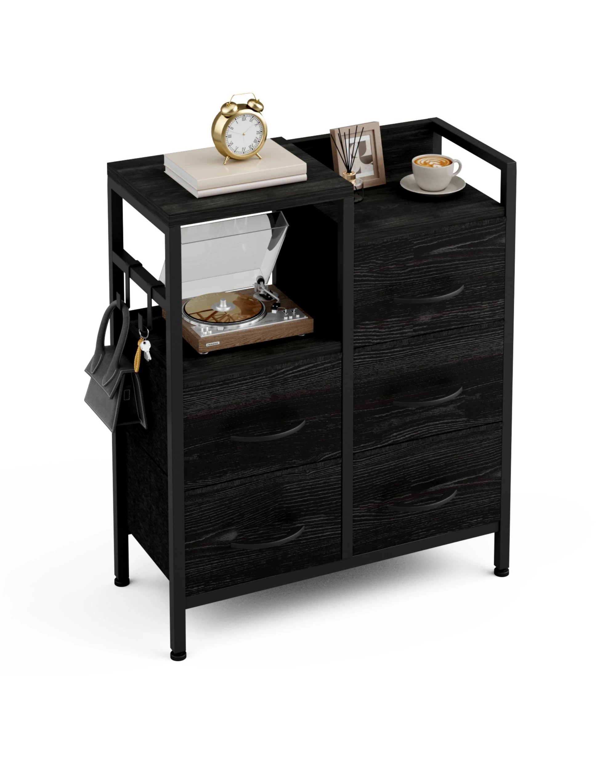 9 Advwin Chest of 5 Drawers Storage Cabinet with Open Shelf - Black, 9 of 10