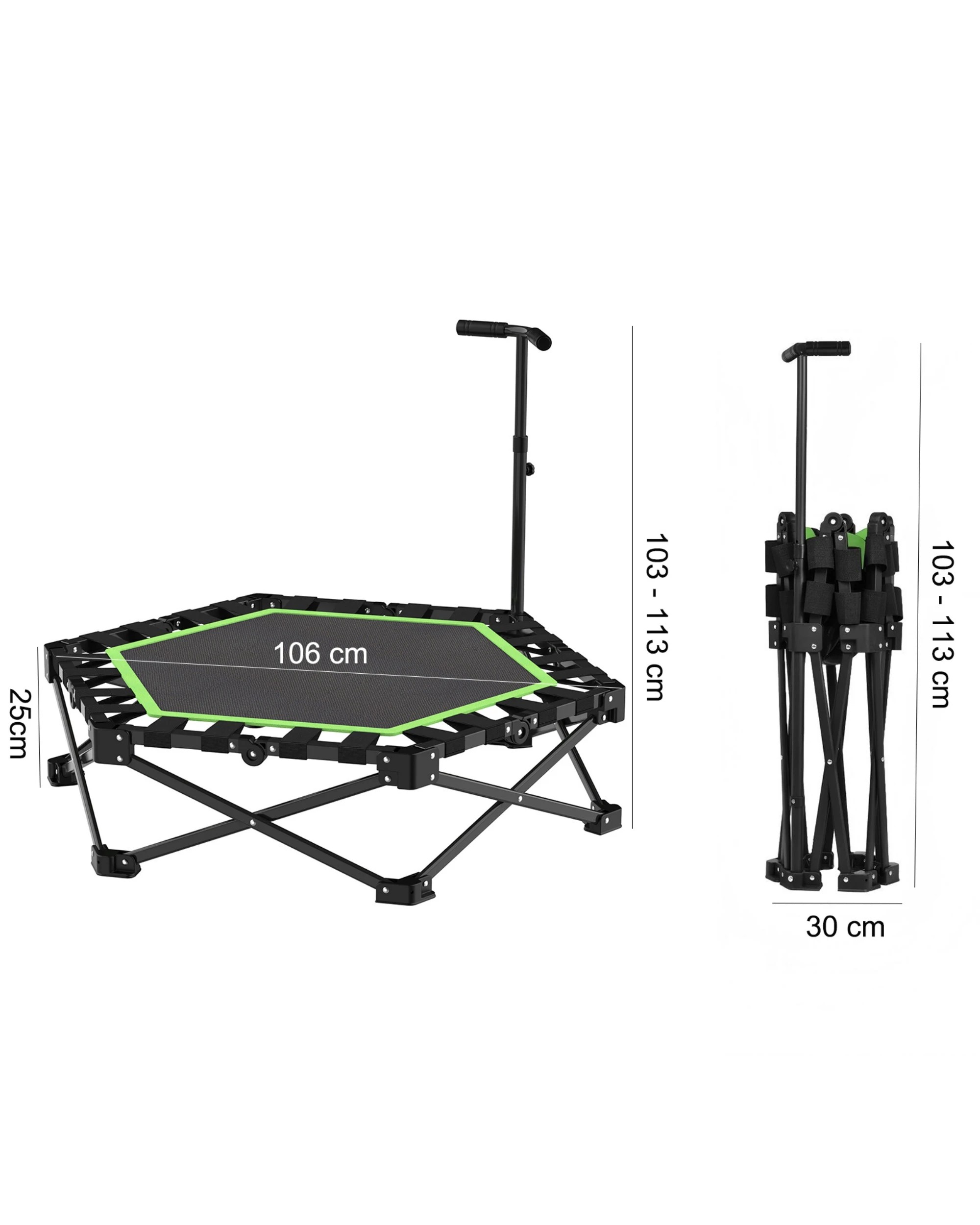6 Advwin 42" Mini Trampoline 3s Quick Folding Rebounder with 3 Level Adjustable Handle, 150KG Capacity Green, 6 of 6