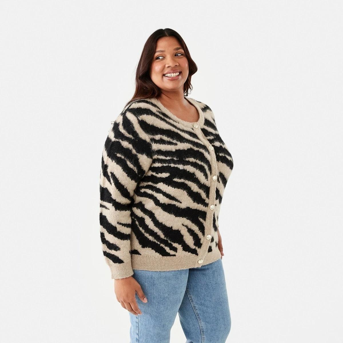 2 Curve Gold Button Printed Cardigan Zebra, 2 of 6