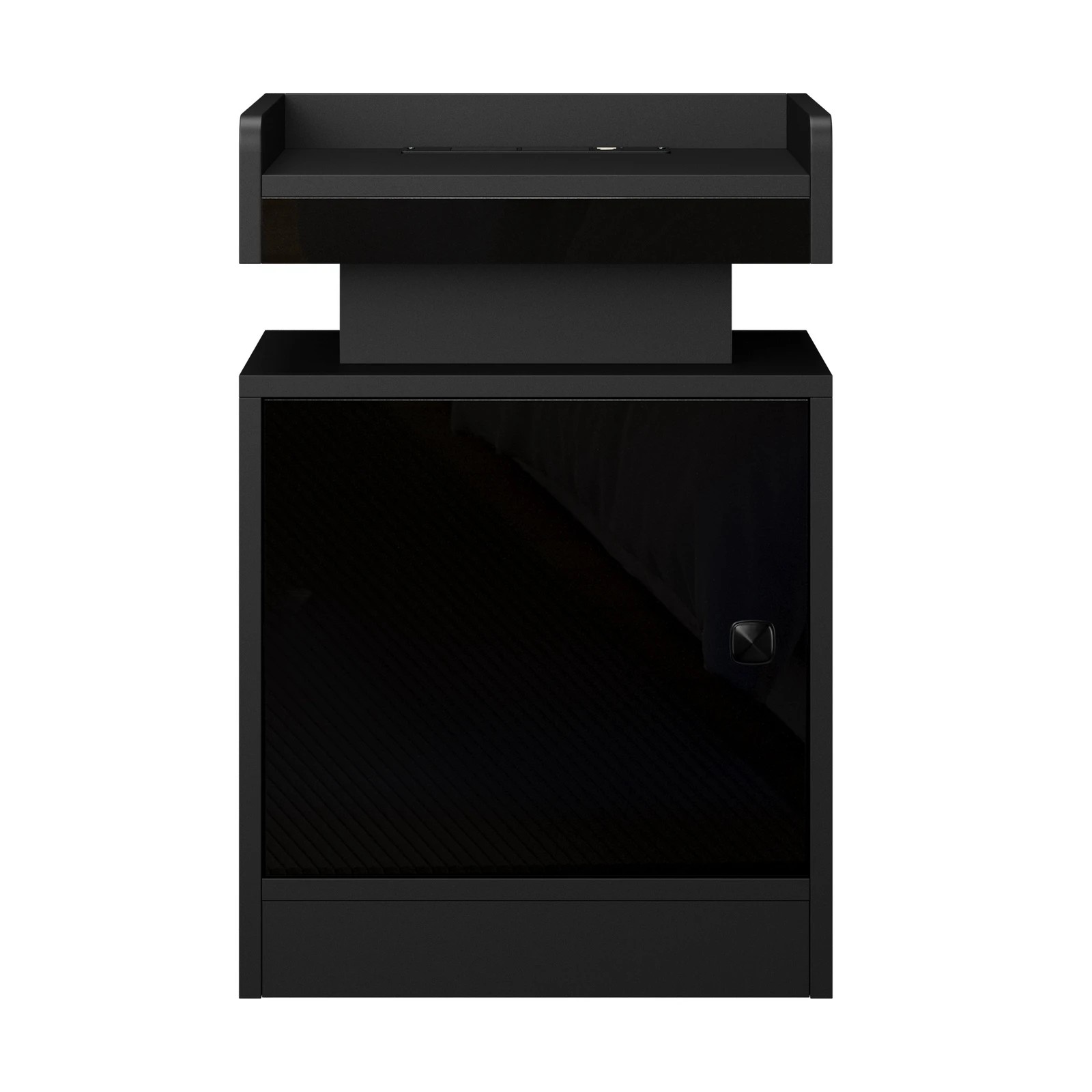 5 Oikiture 2x Bedside Table LED Nightstand USB Charging Station Side Table - Black, 5 of 6