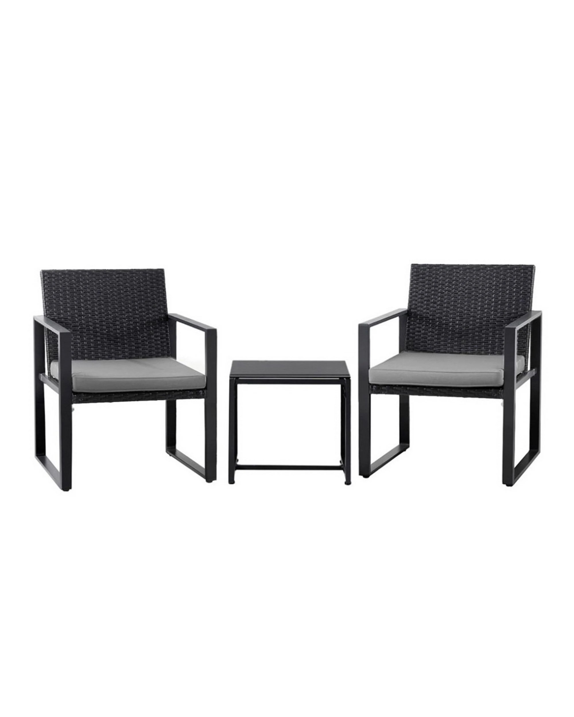 1 Gardeon 3pc Outdoor Bistro Set Patio Furniture Wicker Dining Chairs Table Cushion
 - Black, 1 of 2