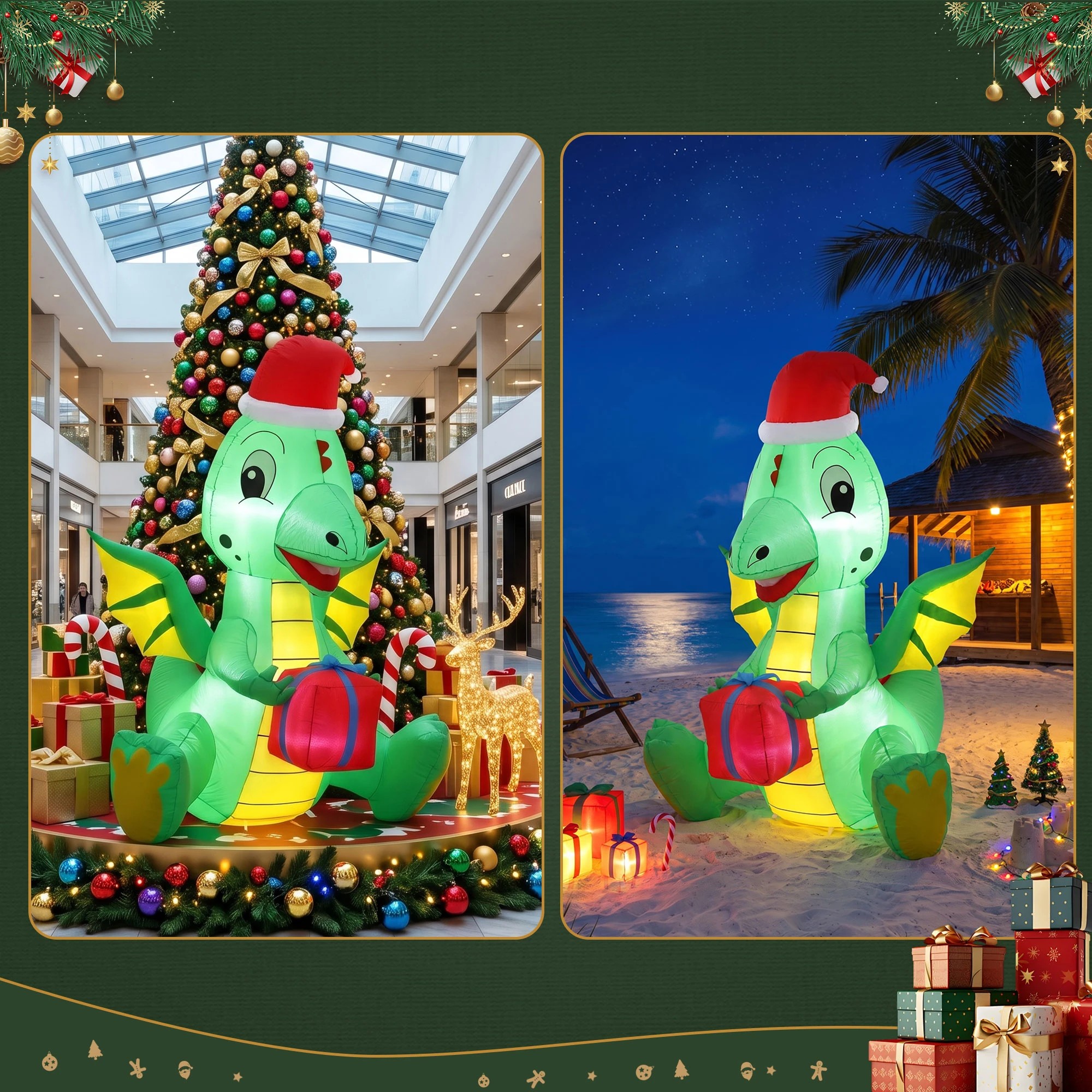 6 Jingle Jollys Christmas Inflatable Dragon 1.8M Height LED Outdoor Decorations Illuminated - Green, 6 of 9