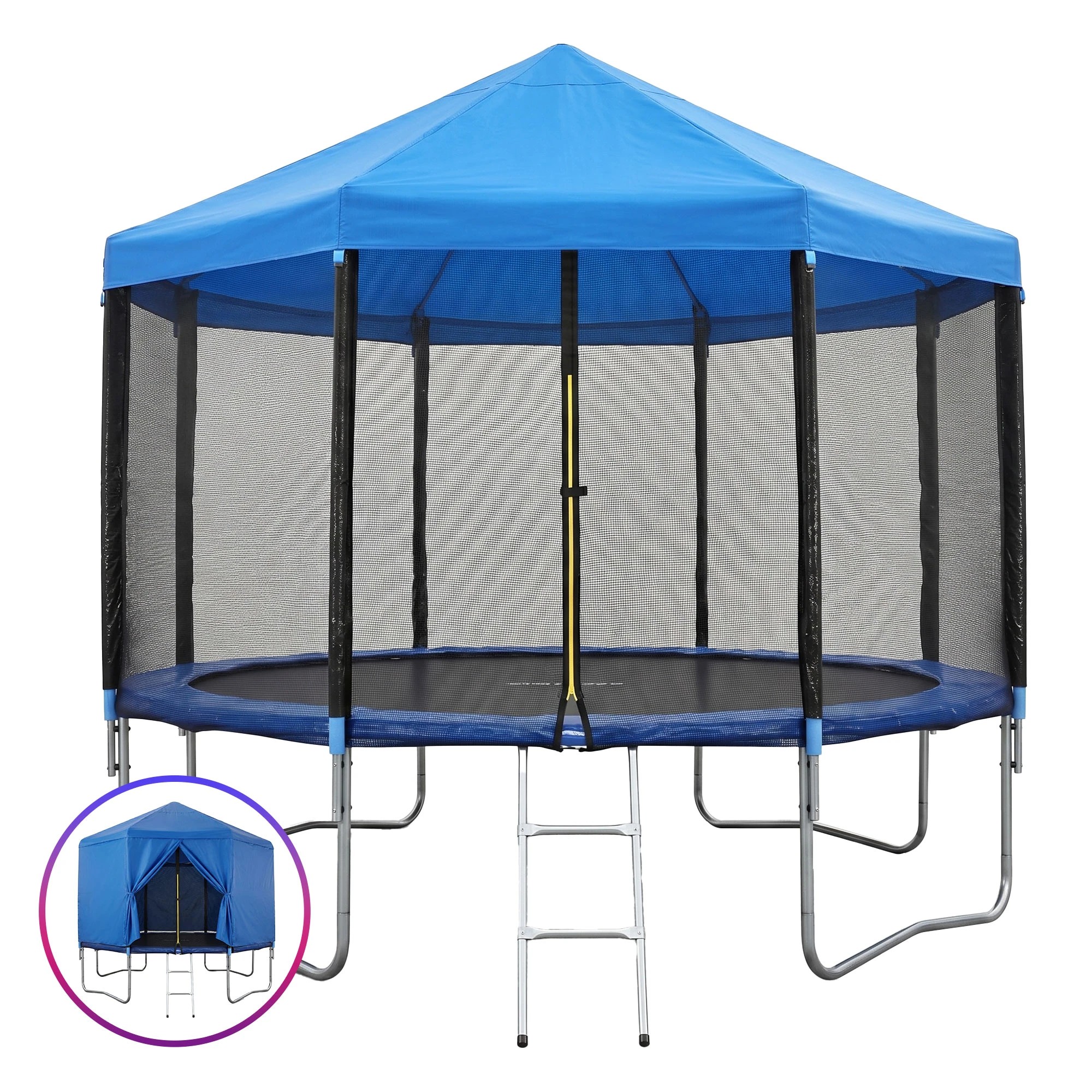 1 Everfit 12FT Kids Trampoline with Tent Cover Ladder Window Outdoor Sporting Toys - Blue, 1 of 7