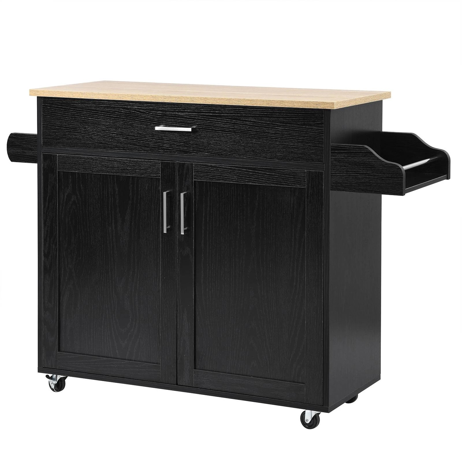 1 Costway Wooden Rolling Kitchen Island Black, 1 of 5