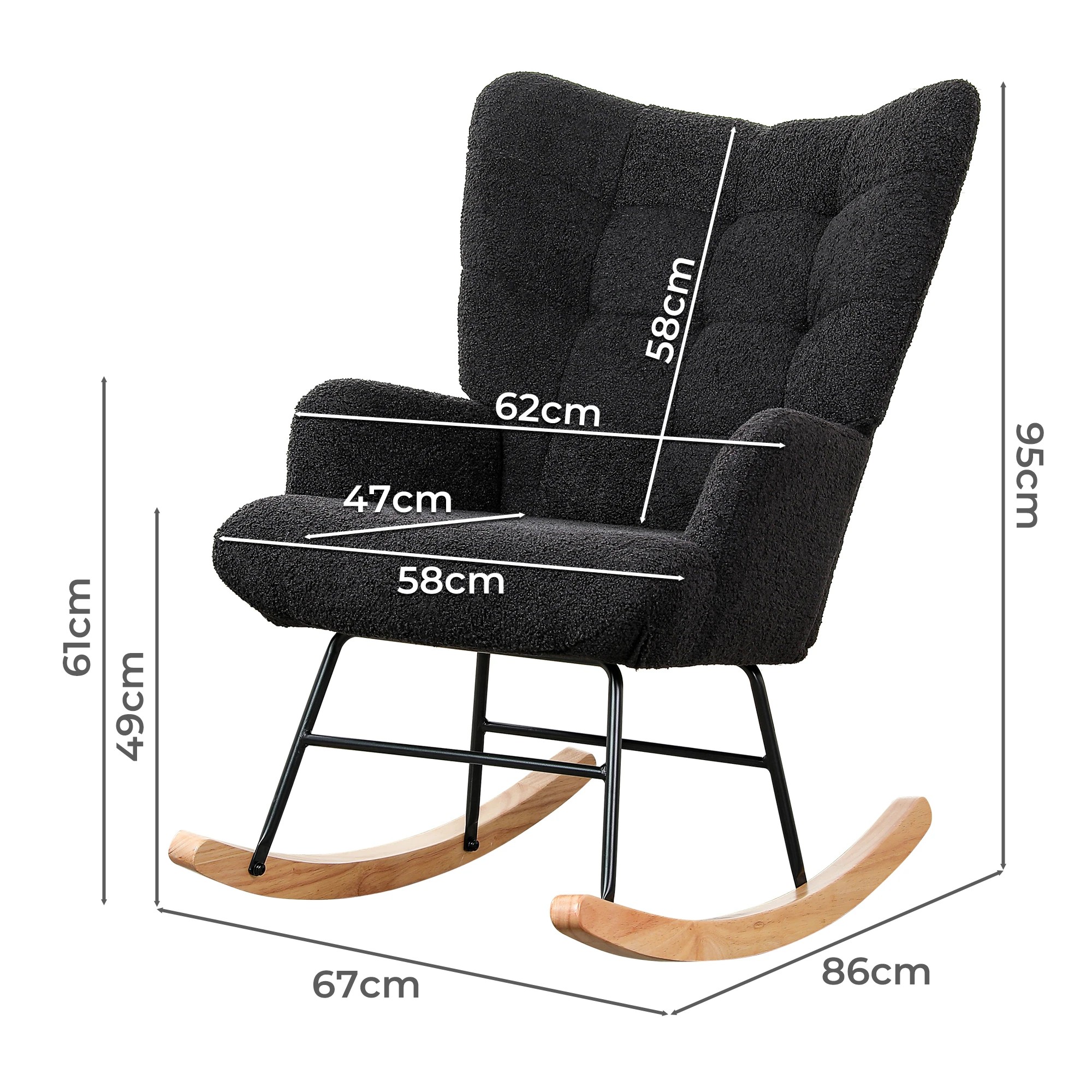 3 Levede Rocking Chair Nursery Rocker Accent Tub Boucle Armchair Lounge Fleece, 3 of 7