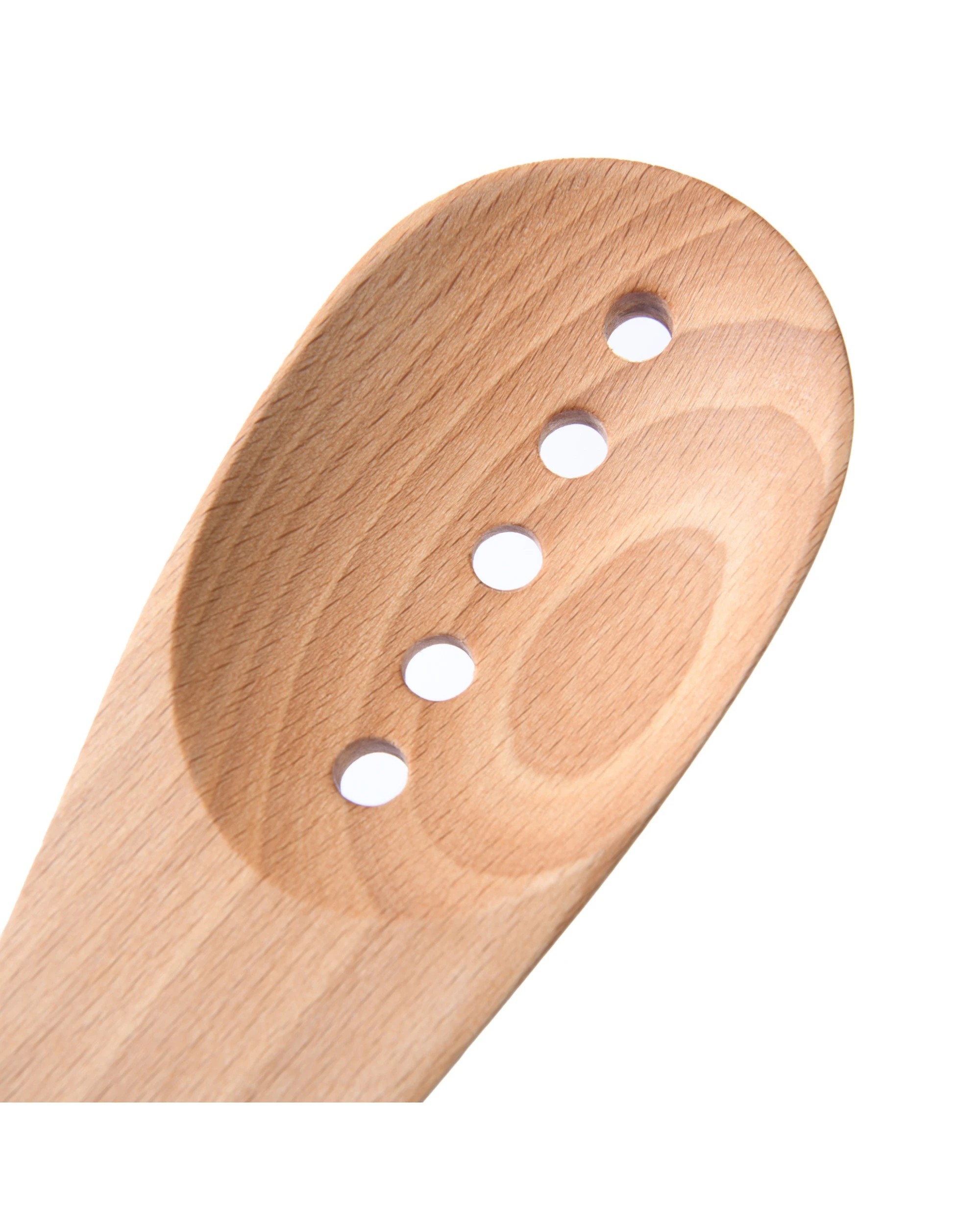 5 Gourmet Kitchen Rustic Beech Wood Slotted Spoon with Silicone Grip - White, 5 of 9