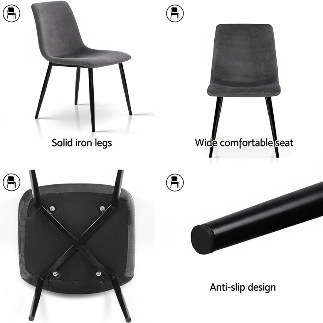 6 Artiss Dining Chairs Set of 4 Velvet Horizontal Slope - Grey, 6 of 8