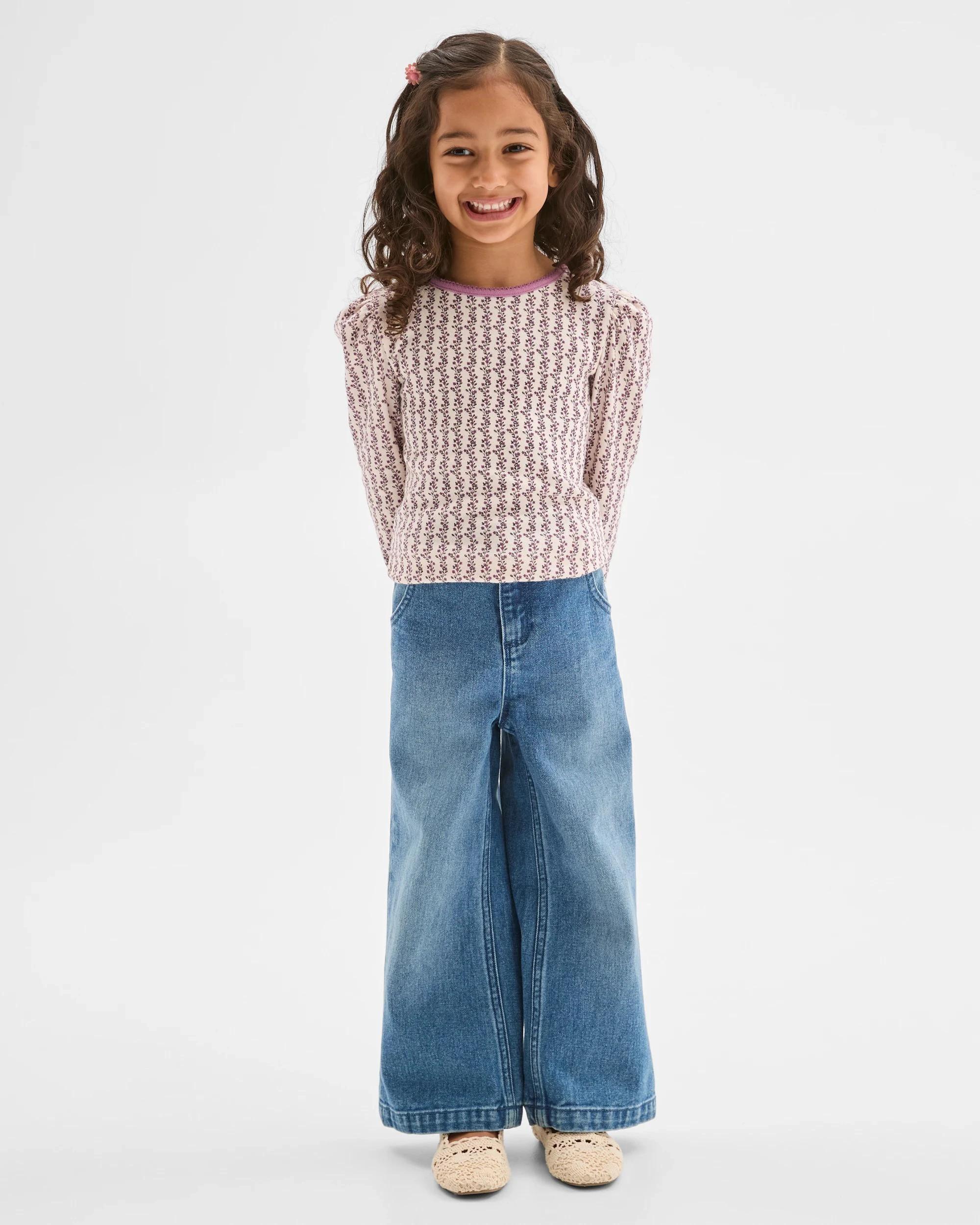 3 Target Kids Australian Cotton Long Sleeve Pointelle Top DITSY AOP, 3 of 6