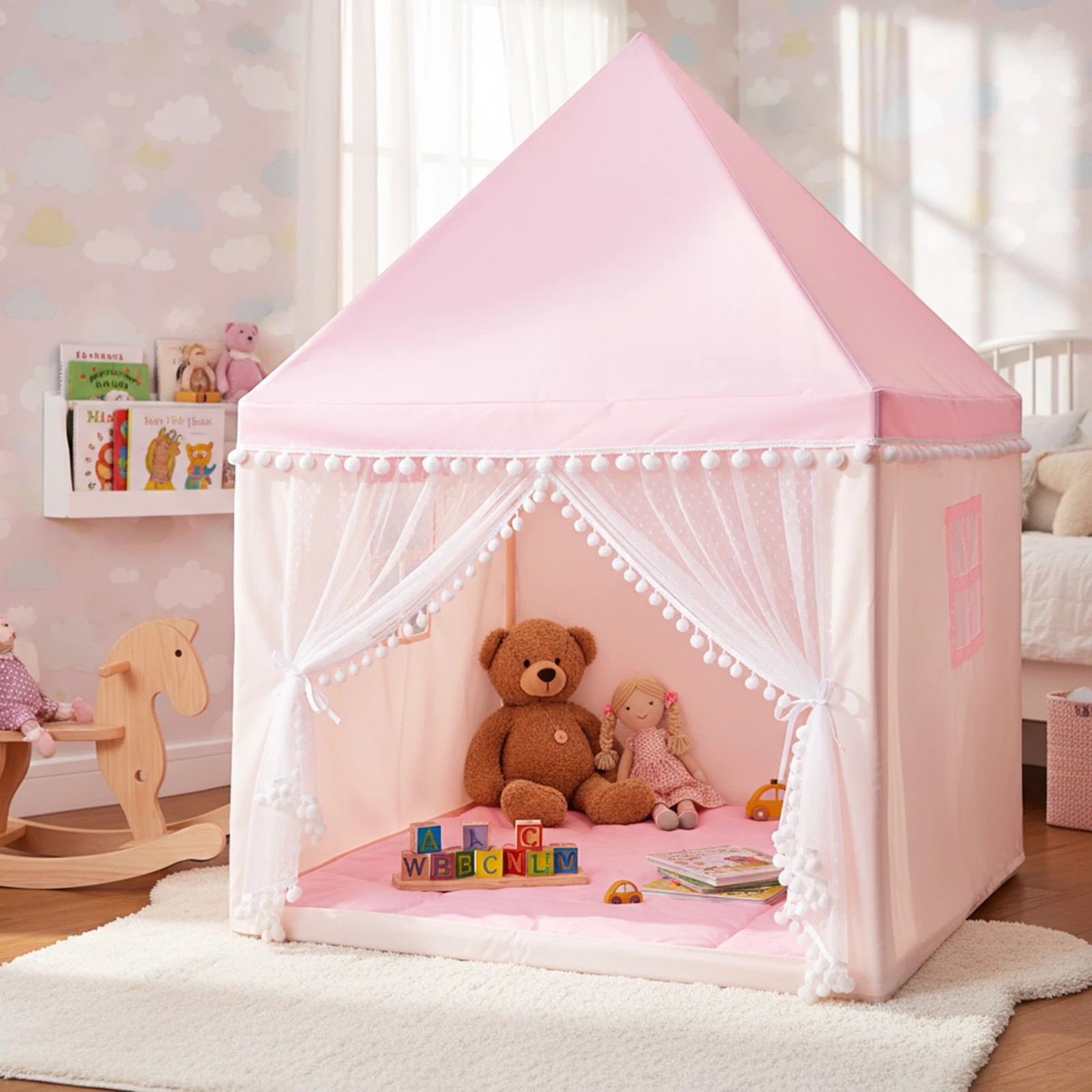 2 Costway Kids Play Tent Princess Castle w/Mat Pink, 2 of 3