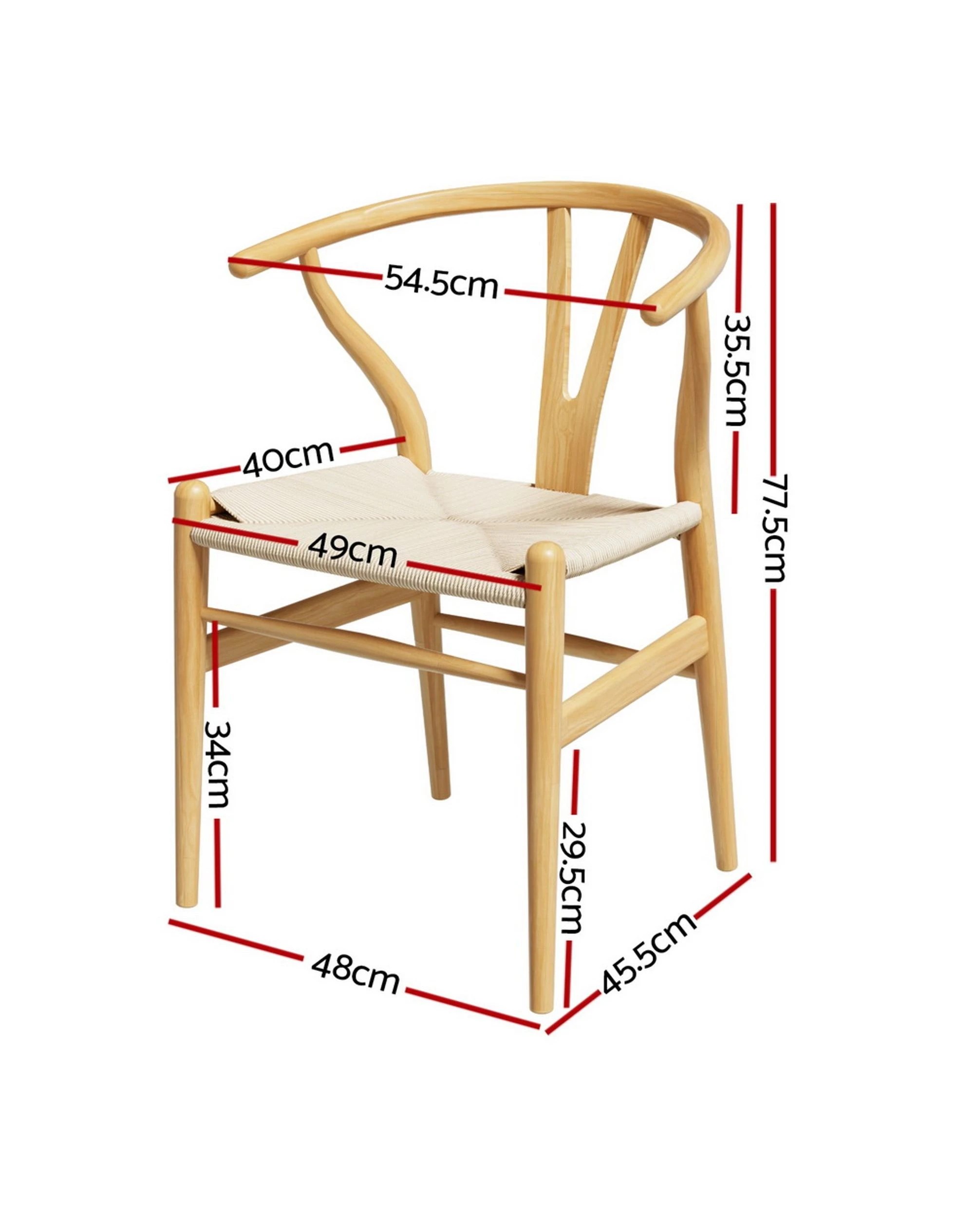 1 1 Set Of 2 Artiss Dining Chairs Wooden Rattan Seat Wishbone Back
 - Brown, 1 of 2