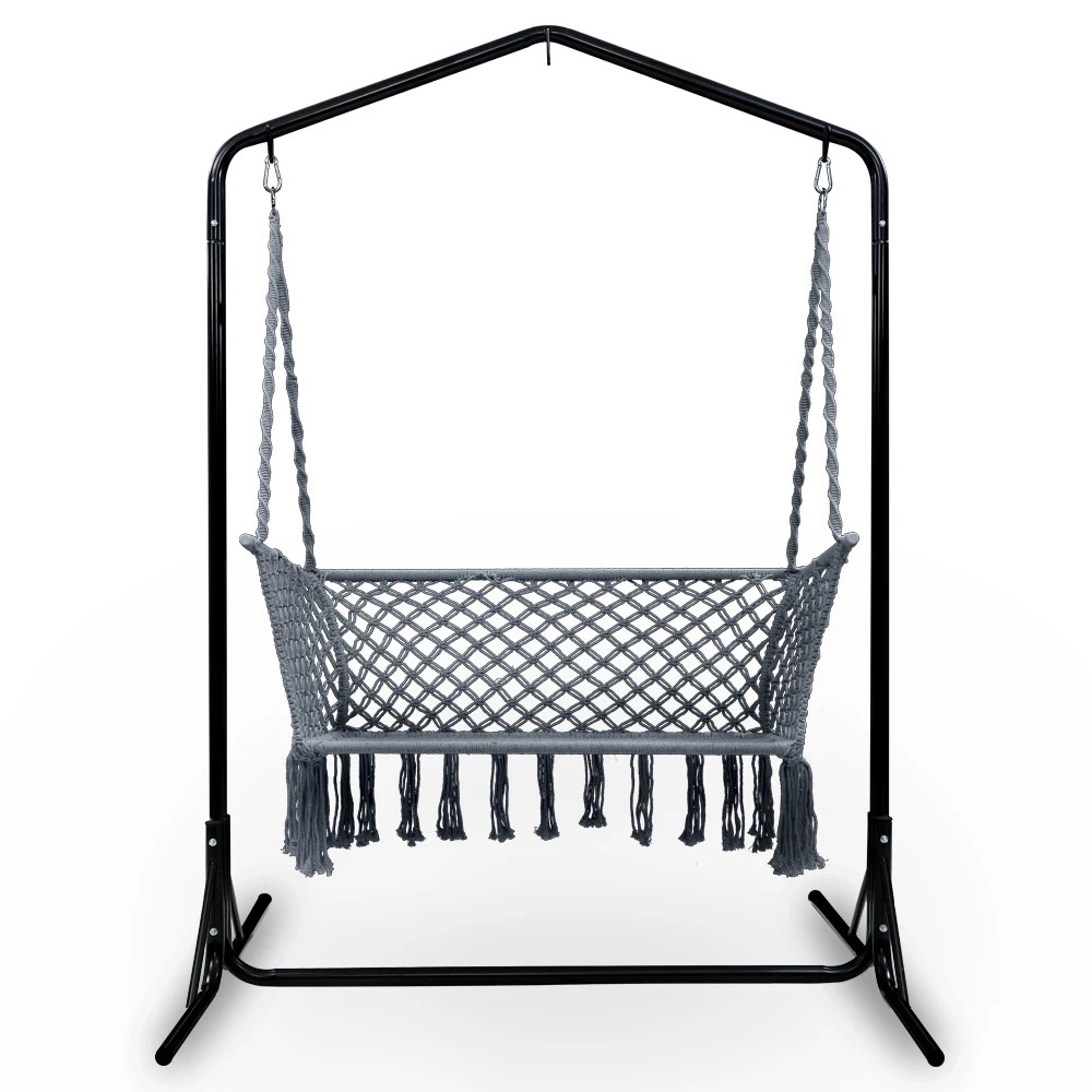 2 Gardeon Hammock Chair with Stand Macrame Outdoor Garden 2 Seater - Multi, 2 of 6