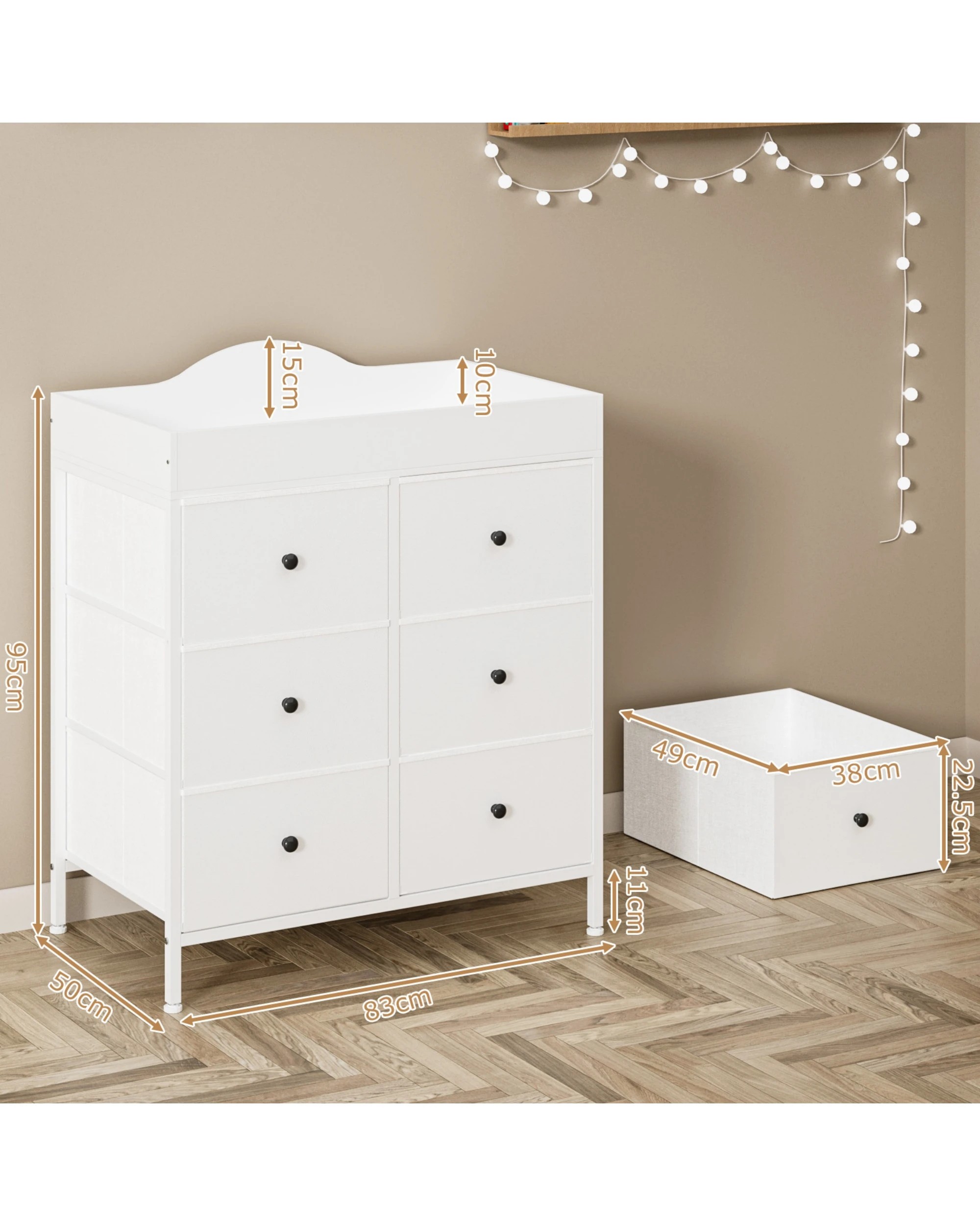 2 Advwin Baby Change Table with 6 Storage Fabric Drawers - White, 2 of 9