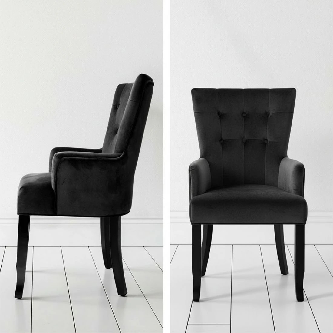 5 2x Artiss Dining Chairs Velvet French Provincial Armchair - Black, 5 of 6