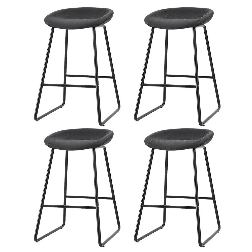 1 Artiss 4x Bar Stools Kitchen Dining Chairs Counter Stool PU Leather Metal - Black, 1 of 5