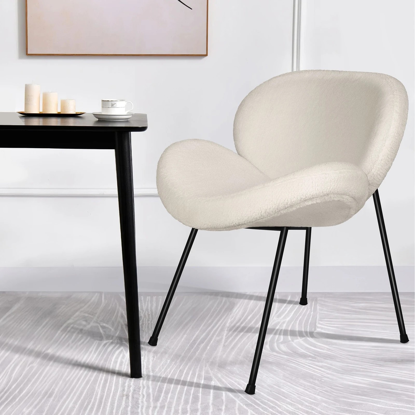 4 Alfordson Dining Chair Armchair Accent Kitchen Padded Living Room Sherpa - White, 4 of 10