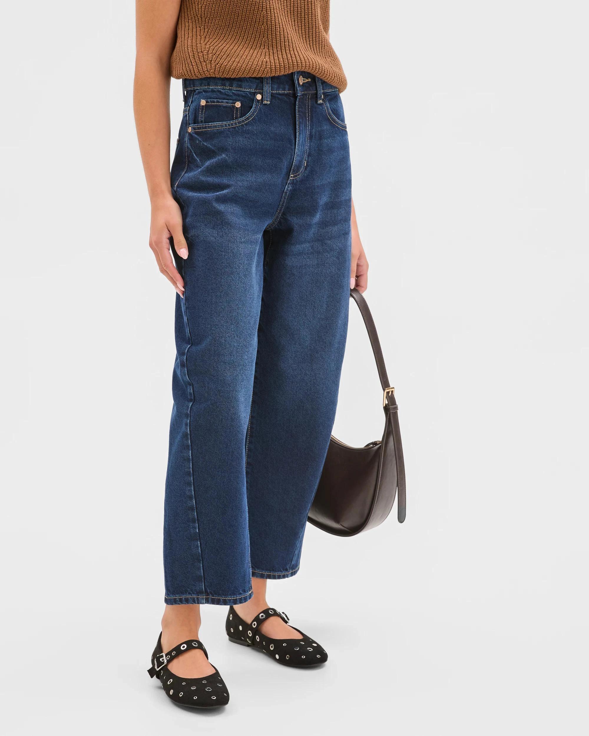 4 Target Petites Petites Denim Forward Seam Barrel Leg Jeans VINTAGE INDIGO, 4 of 6