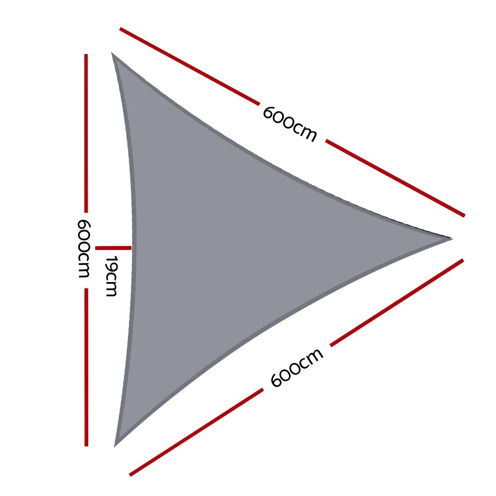 2 Instahut Shade Sail 6x6x6m Triangle 280GSM 98%  Shade Cloth - Grey, 2 of 6