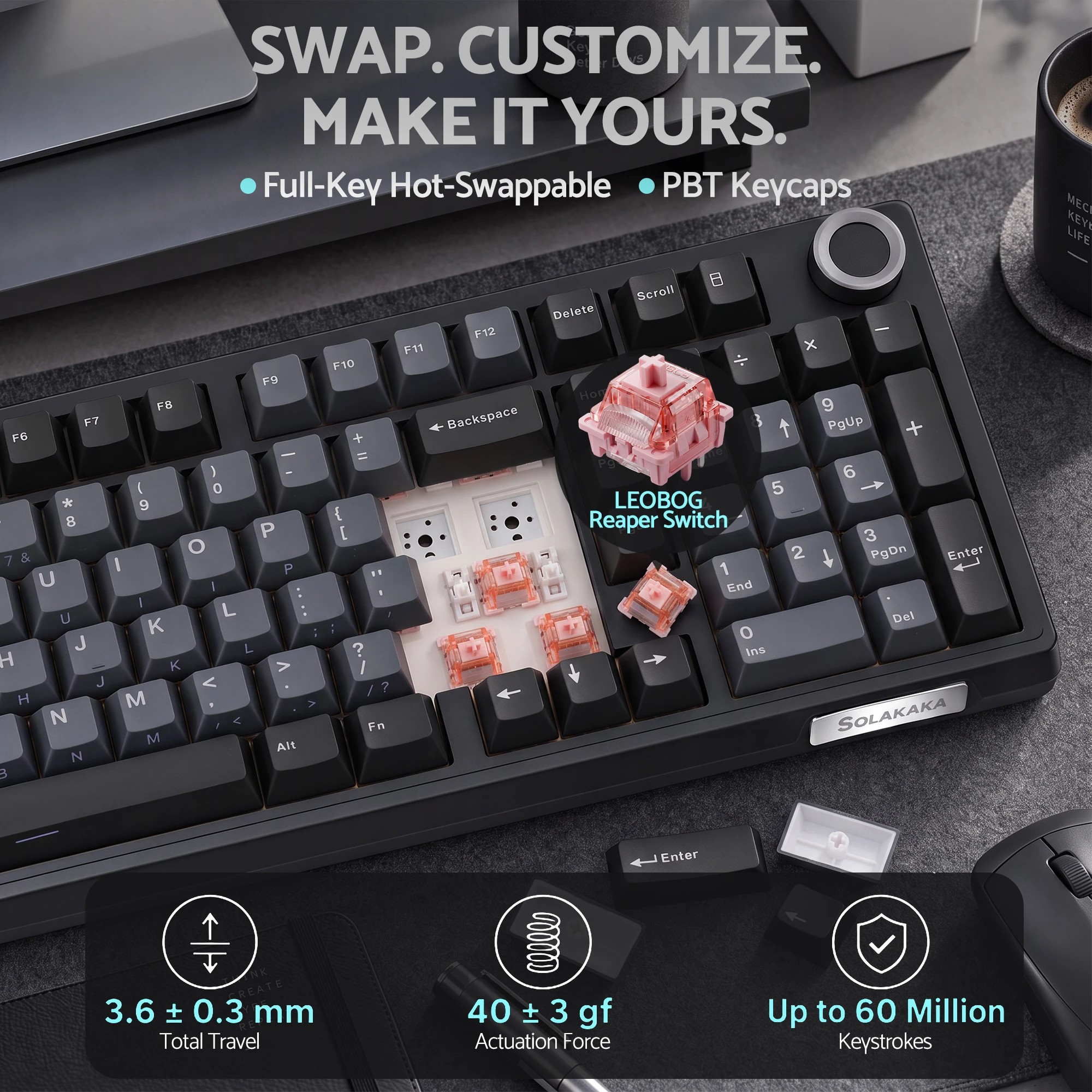 5 Solakaka Ki99 Pro 99-Key Gasket Mechanical Keyboard Tri-Mode Hot-Swap Knob - Blue, 5 of 8