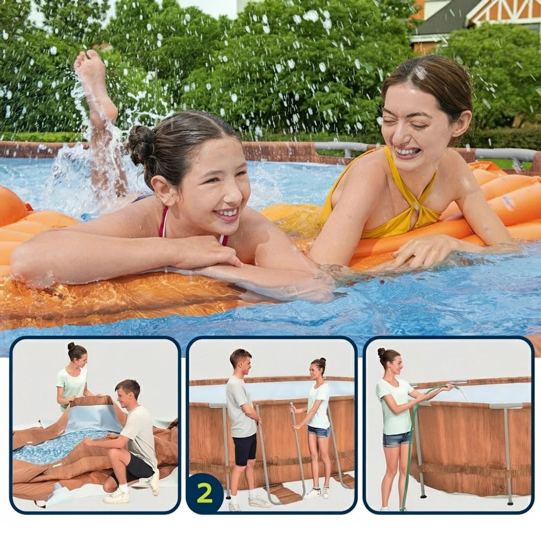 6 Bestway Swimming Pool Steel Frame Luxury Pool & SPA Massage Set 6.1x3.66x1.22m - Brown, 6 of 6