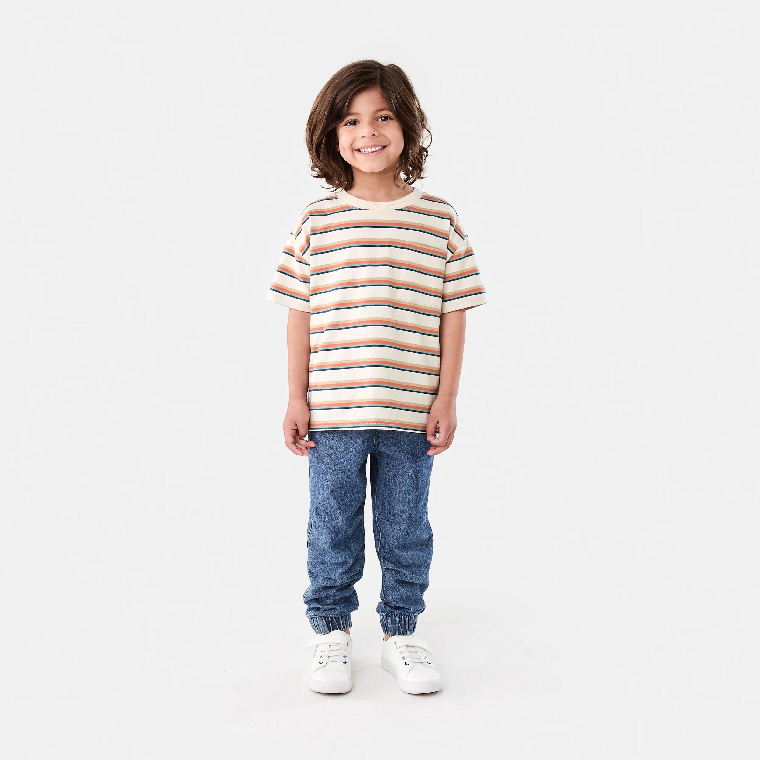 6 Short Sleeve Oversized Stripe T-shirt 4 COLOUR STRIPE BEIGE, 6 of 7