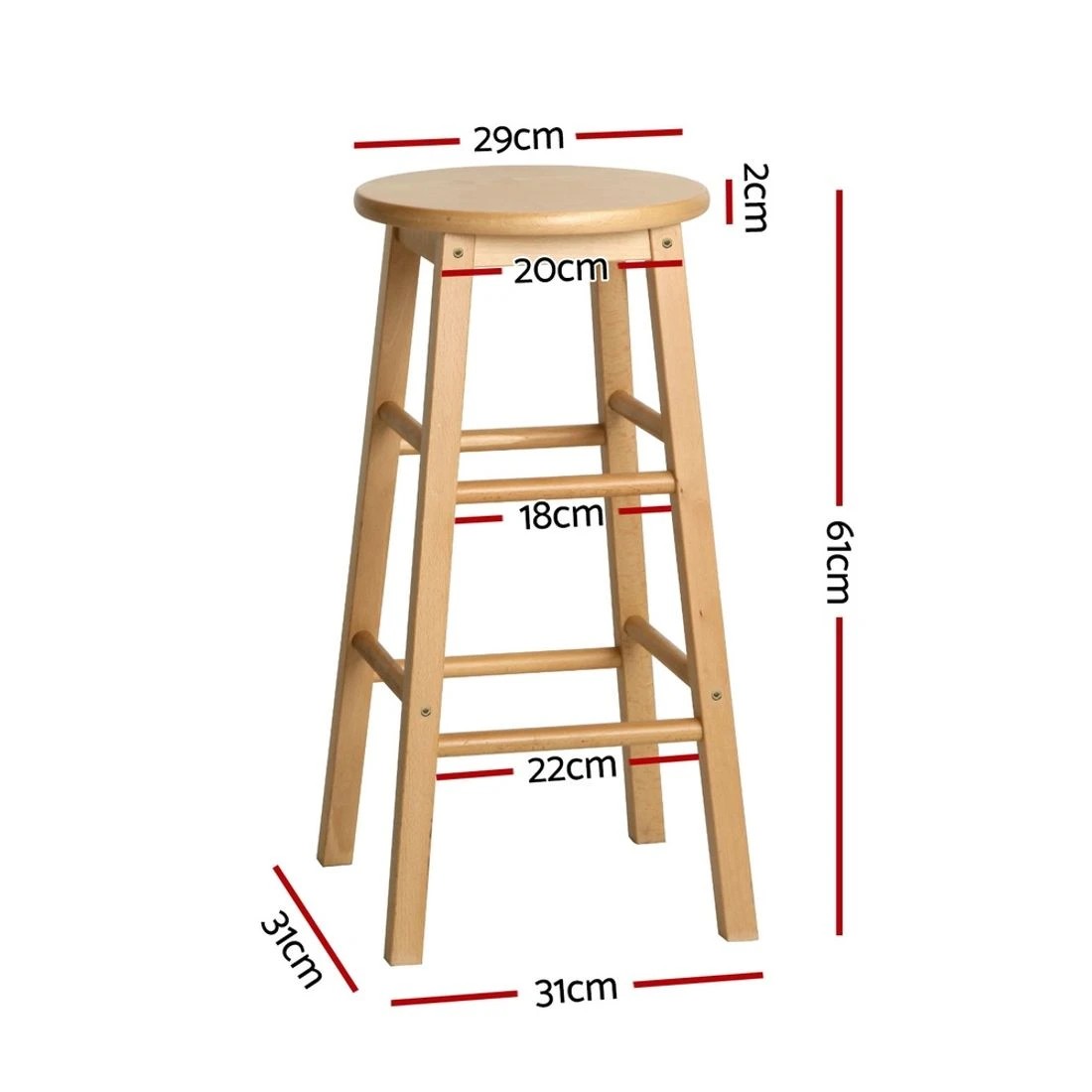 2 Artiss 4x Bar Stools Round Chairs Nature - Natural, 2 of 5