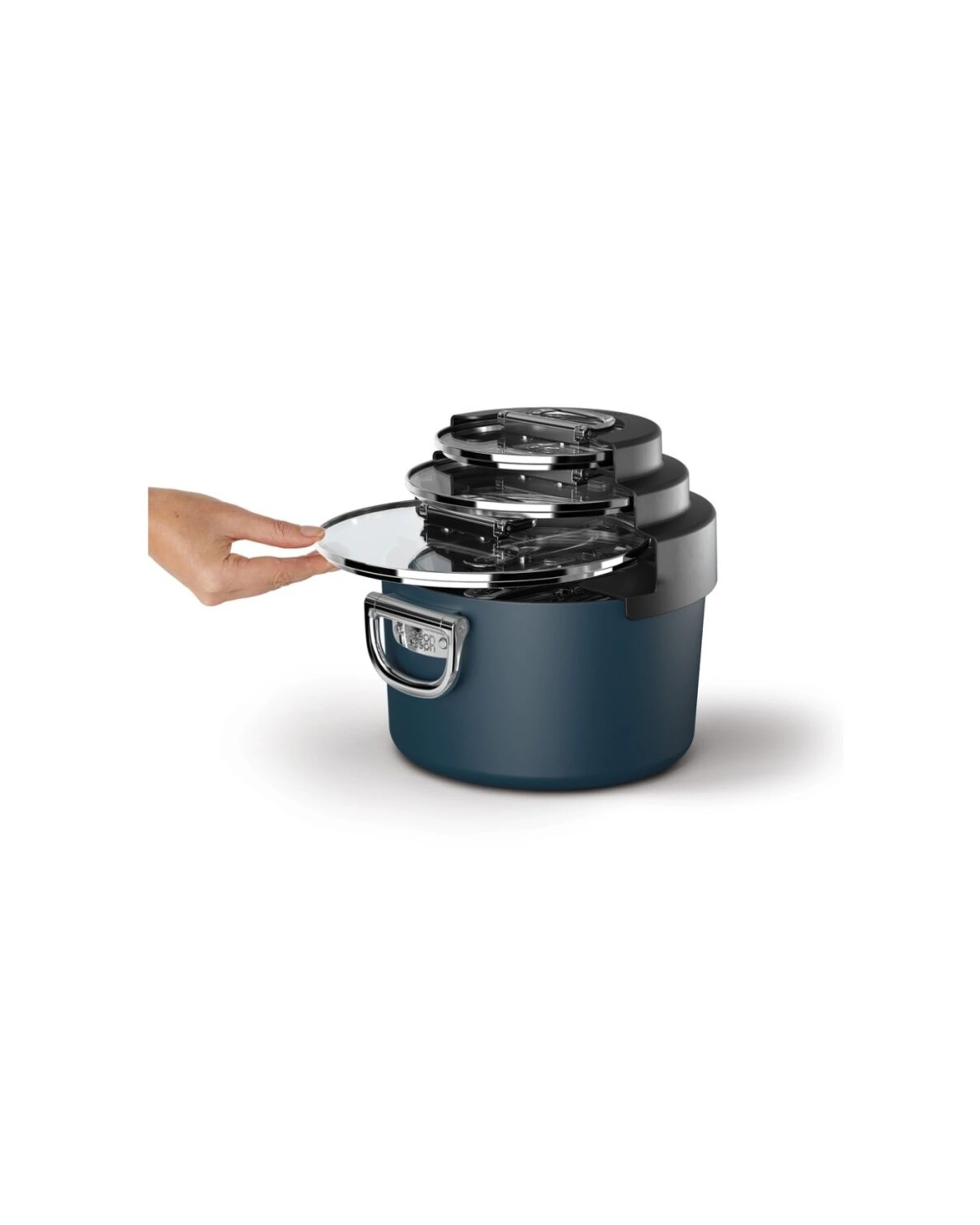 5 Joseph Joseph 3pc Space Stack Non-Stick Cookware Set With Foldable Handle - Blue, 5 of 7