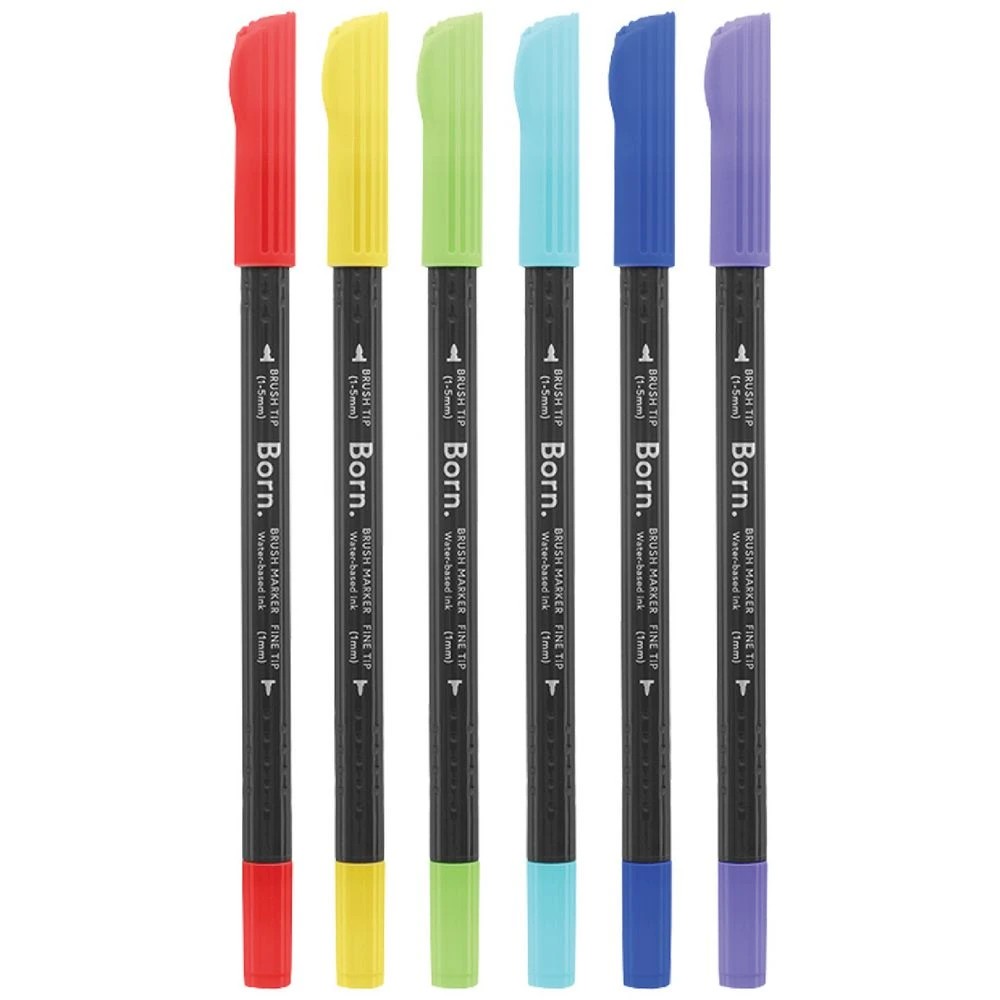 2 Born Professional Brush Dual-Tip Markers Primary 6 Pack, 2 of 4