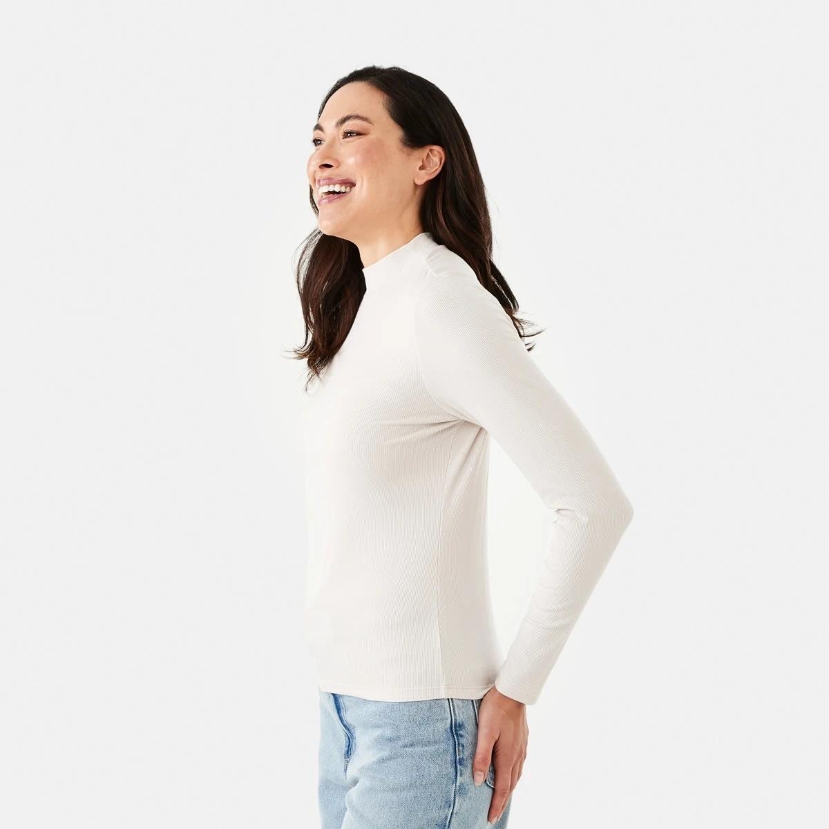 2 Long Sleeve Rib Mock Neck Top Nat Beige, 2 of 5