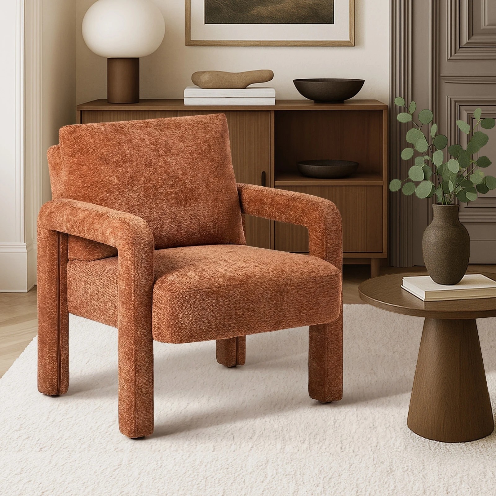 3 Oikiture Armchair Velvet Accent Chairs 1 Seater Lounge Sofa Chair - Orange, 3 of 10