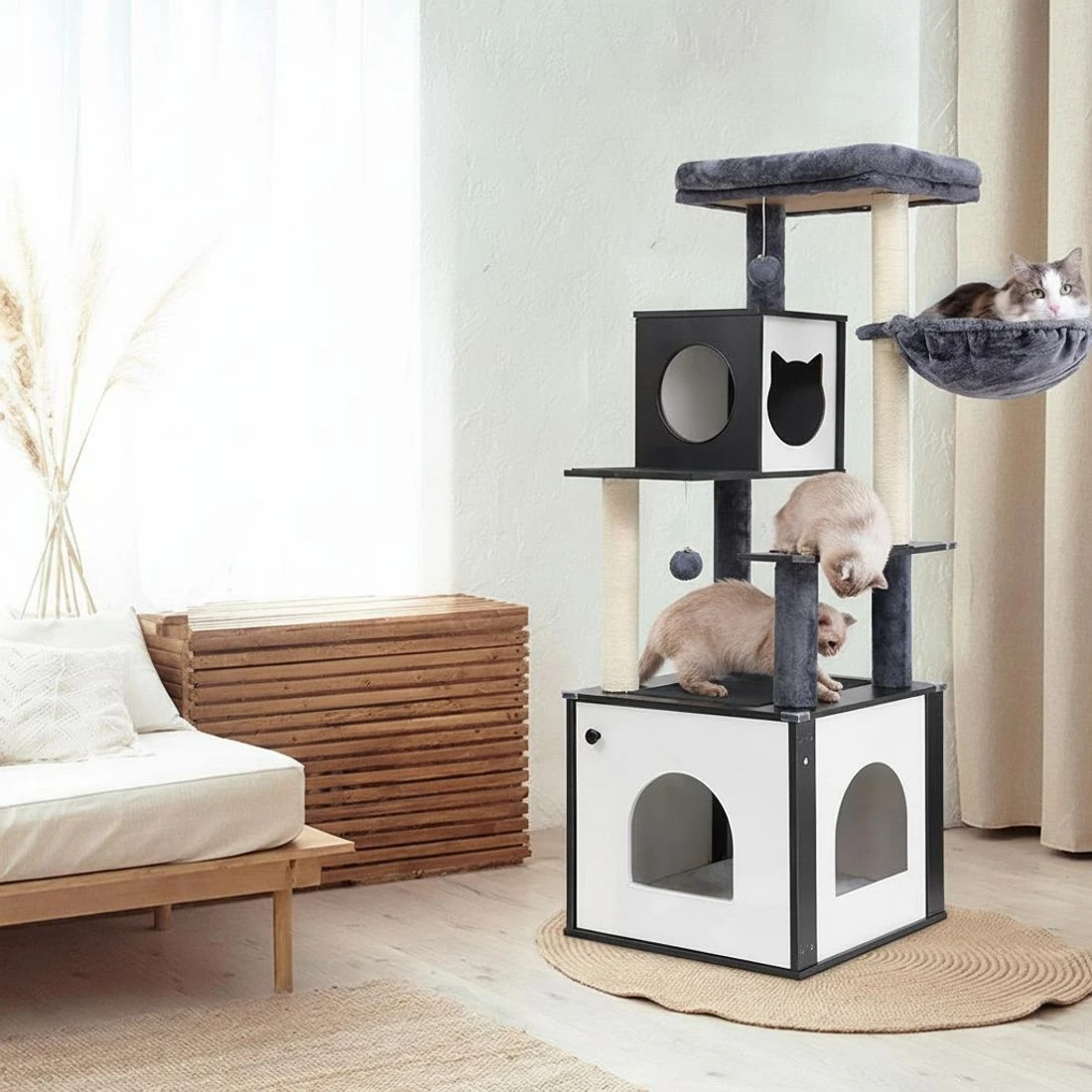 3 i.Pet Cat Tree Tower Scratching Post Scratcher 144cm Wood Bed Condo House Cabinet - Multi, 3 of 5