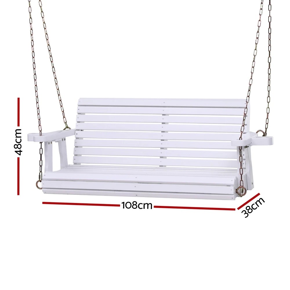 2 Gardeon Porch Outdoor Swing Chair With Cup Holder Wooden Furniture 2 Seater - White, 2 of 6