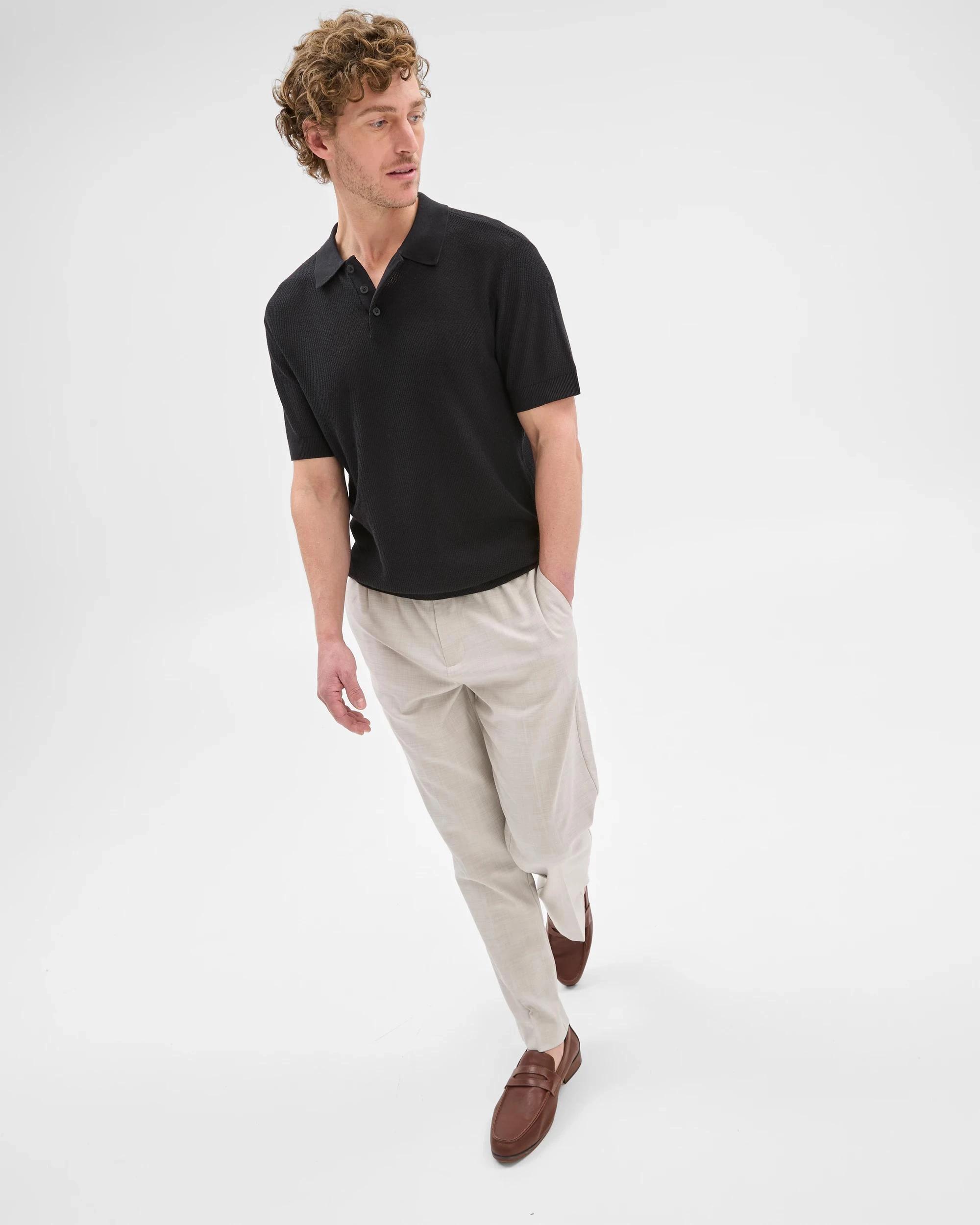 2 Australian Cotton Blend Knit Polo Top - Preview BLACK, 2 of 6