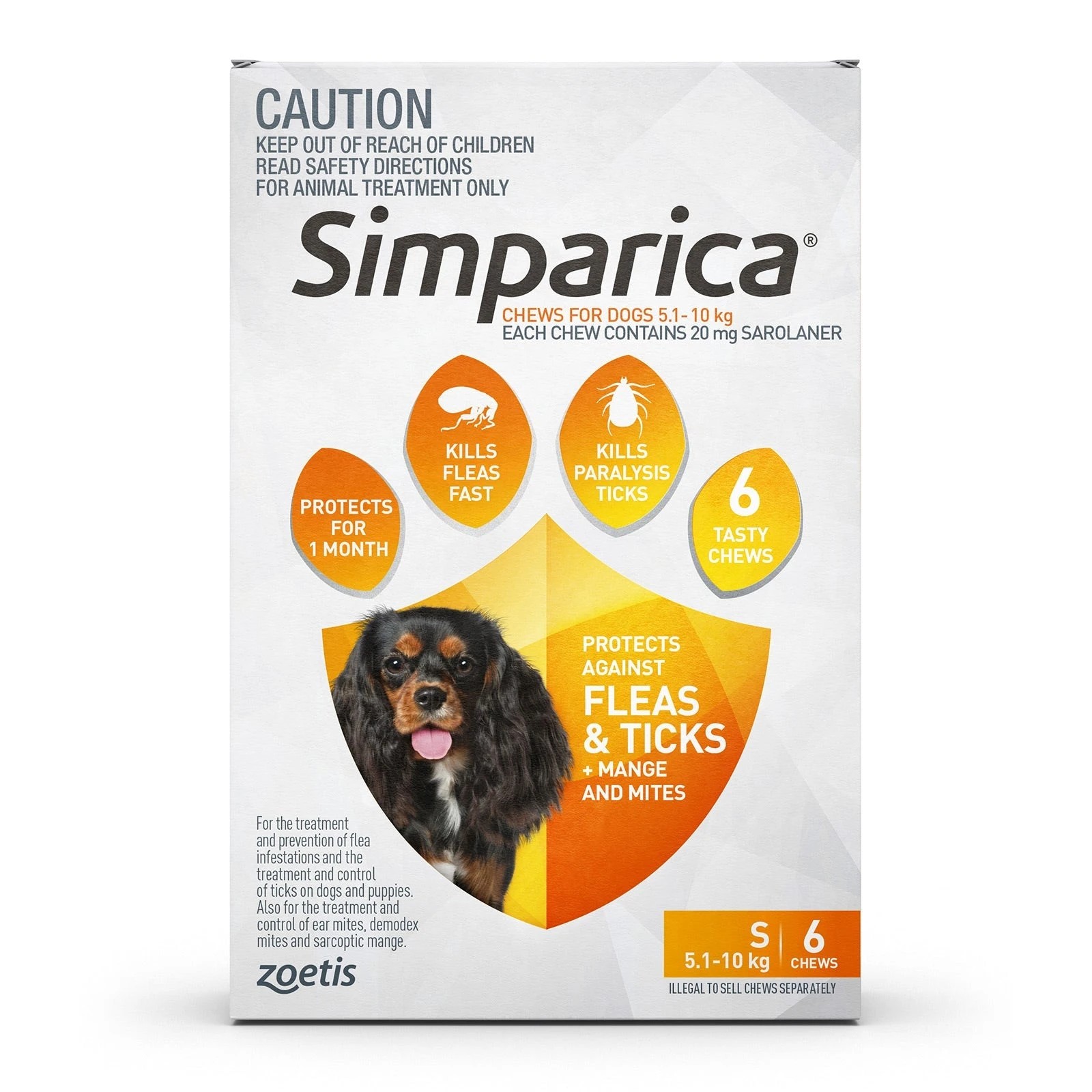 1 Simparica Small 5.1-10kg 6pk Orange, 1 of 2