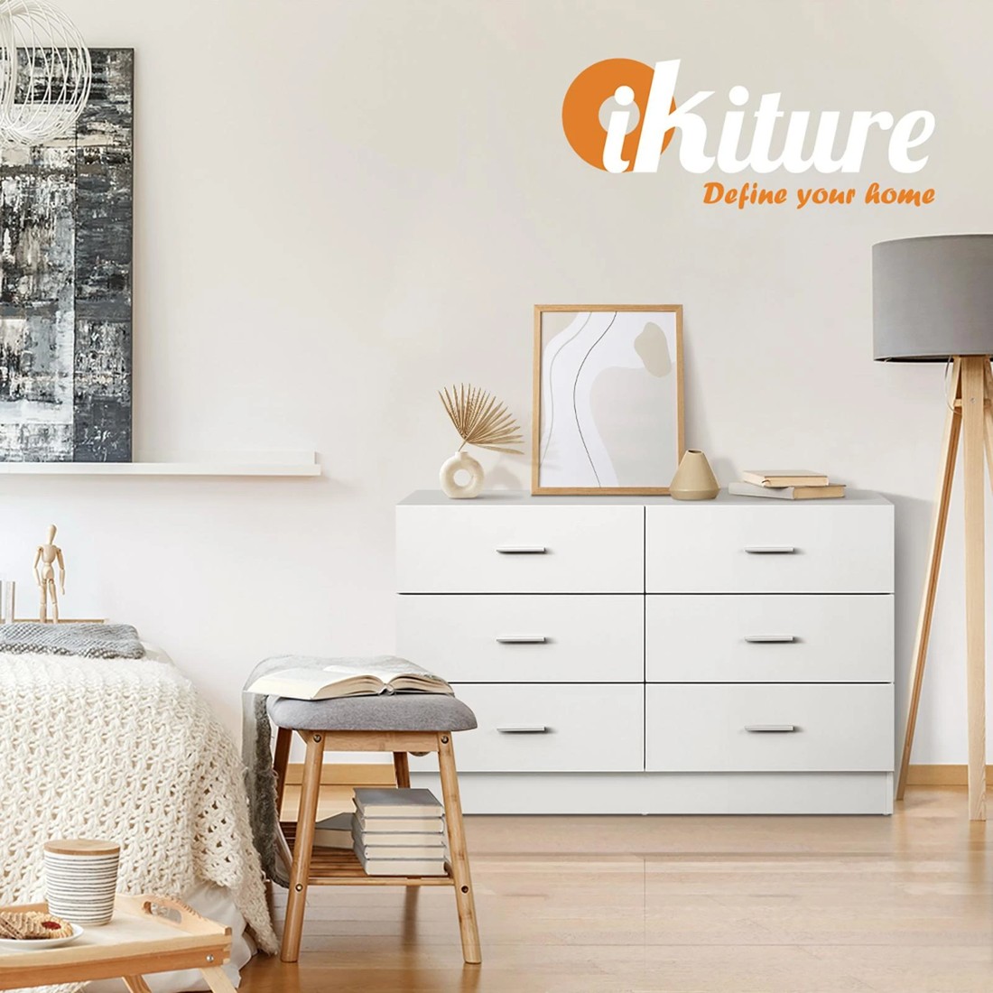 5 Oikiture Chest Of Drawers 6 Drawer Dresser Table Lowboy Storage Cabinet
 - White, 5 of 9