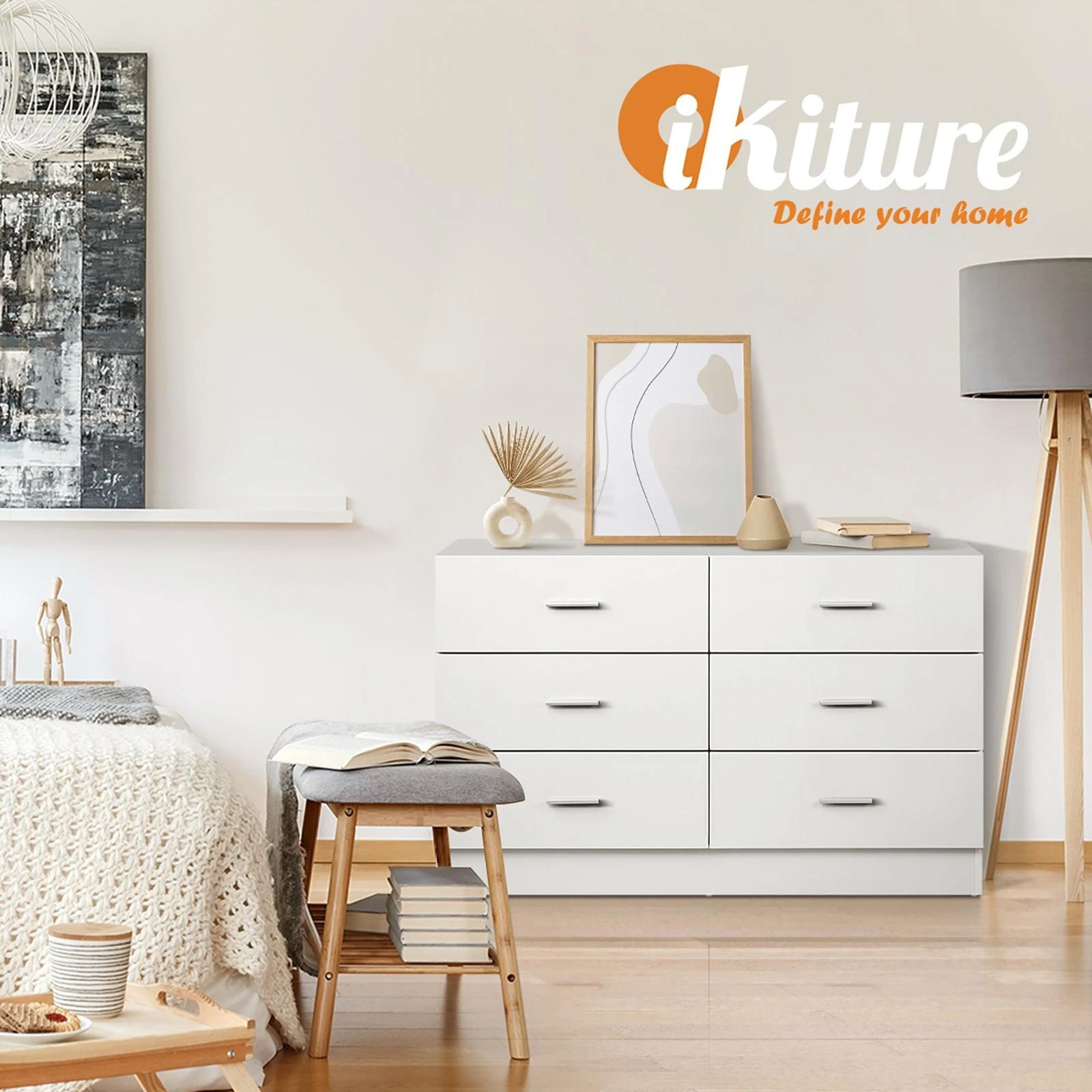 4 Oikiture Chest of Drawers 6 Drawer Dresser Table Lowboy Storage Cabinet - White, 4 of 8