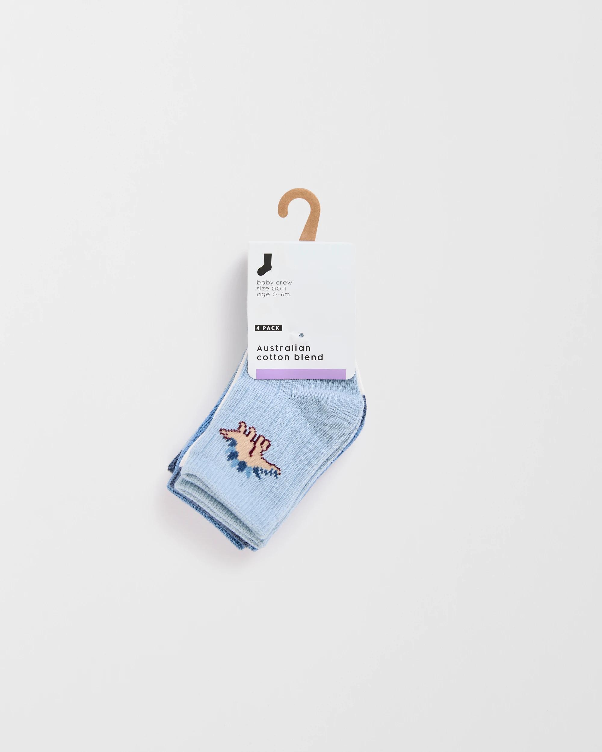 3 Target Baby Baby Australian Cotton Blend 4 Pack Rib Crew Socks BLUE DINO, 3 of 3
