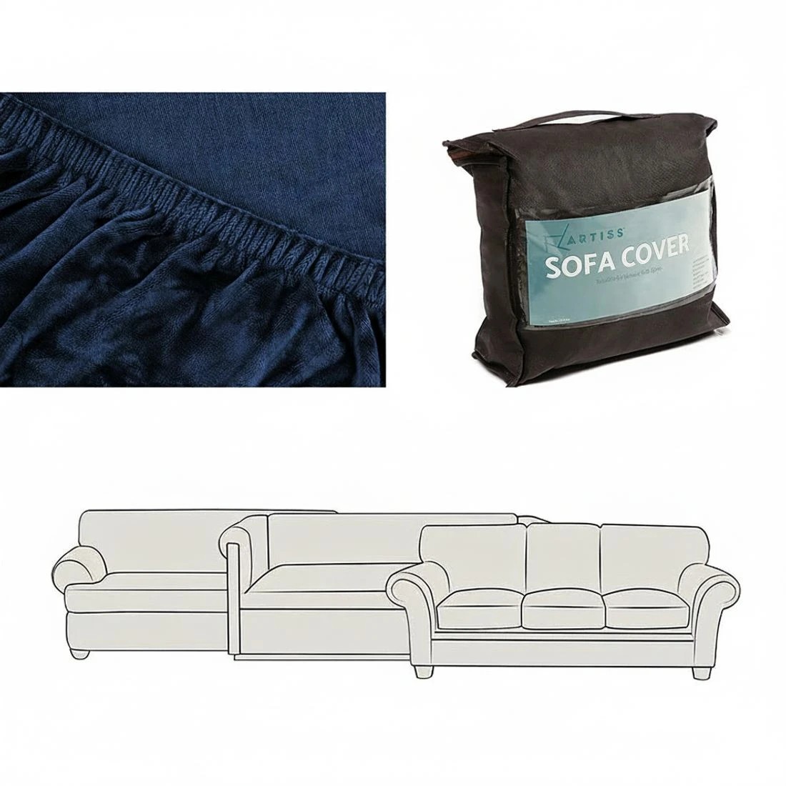 4 Artiss Sofa Cover Couch Covers 3 Seater Velvet Sapphire - Blue, 4 of 6