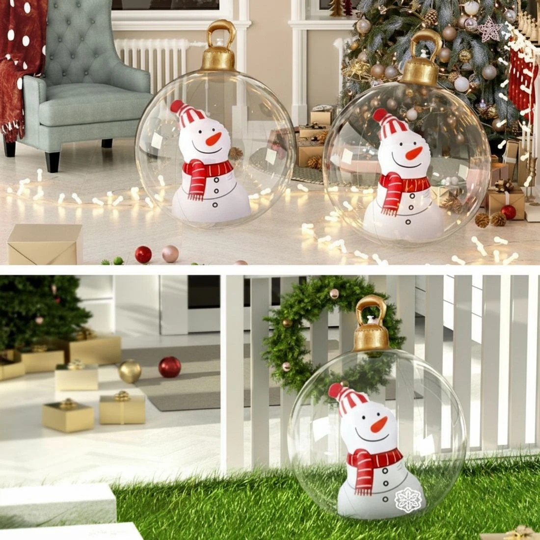 4 Jingle Jollys Christmas Inflatable Ball 60cm Snowman Decoration Giant Bauble Durable Space Saving Modern Decor - White, 4 of 4