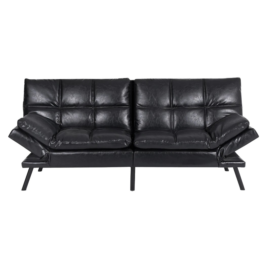 2 Levede Sofa Bed PU Leather Lounge in Black, 2 of 8