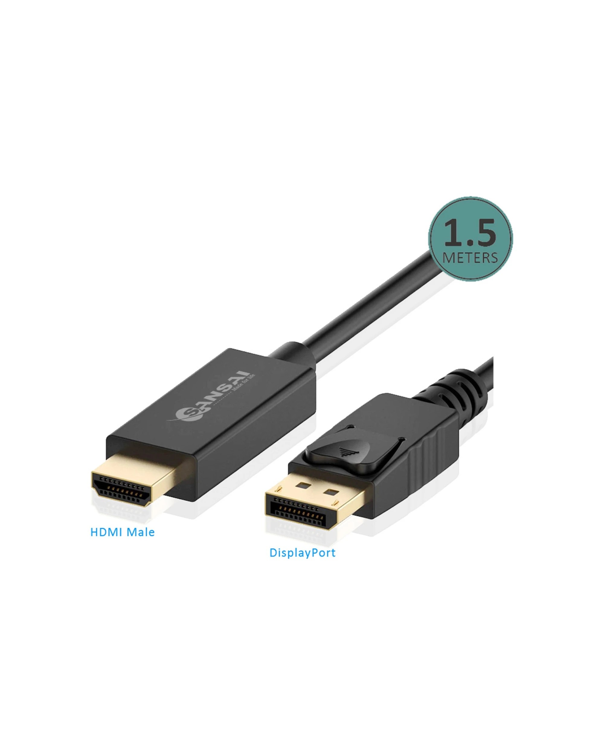 2 Sansai Displayport To HDMI Male To Male Monitor TV Laptop Computer Cable 1.5m - Plain, 2 of 2
