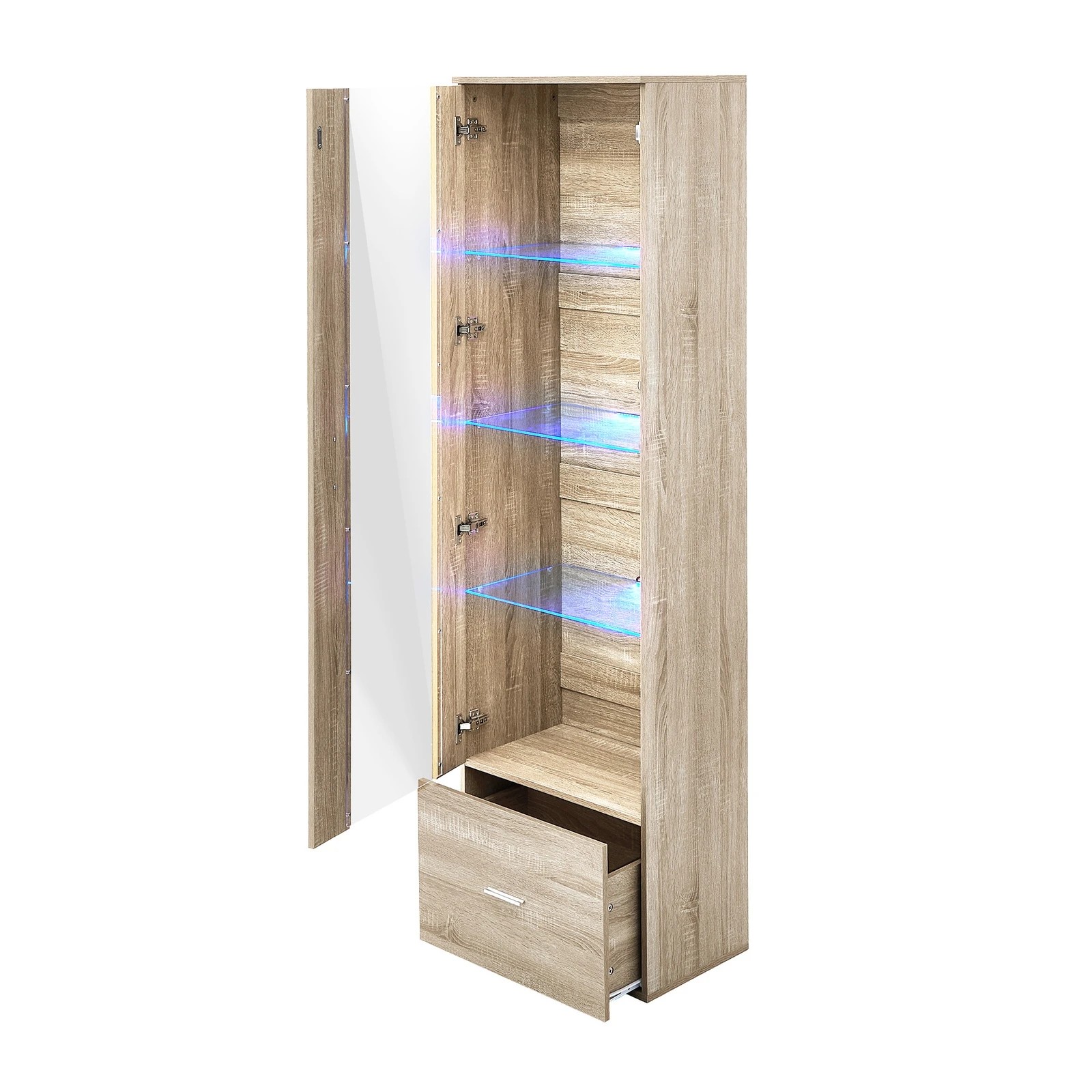 8 Oikiture Display Cabinet Buffet Sideboard LED Light Cupboard- Natural, 8 of 10