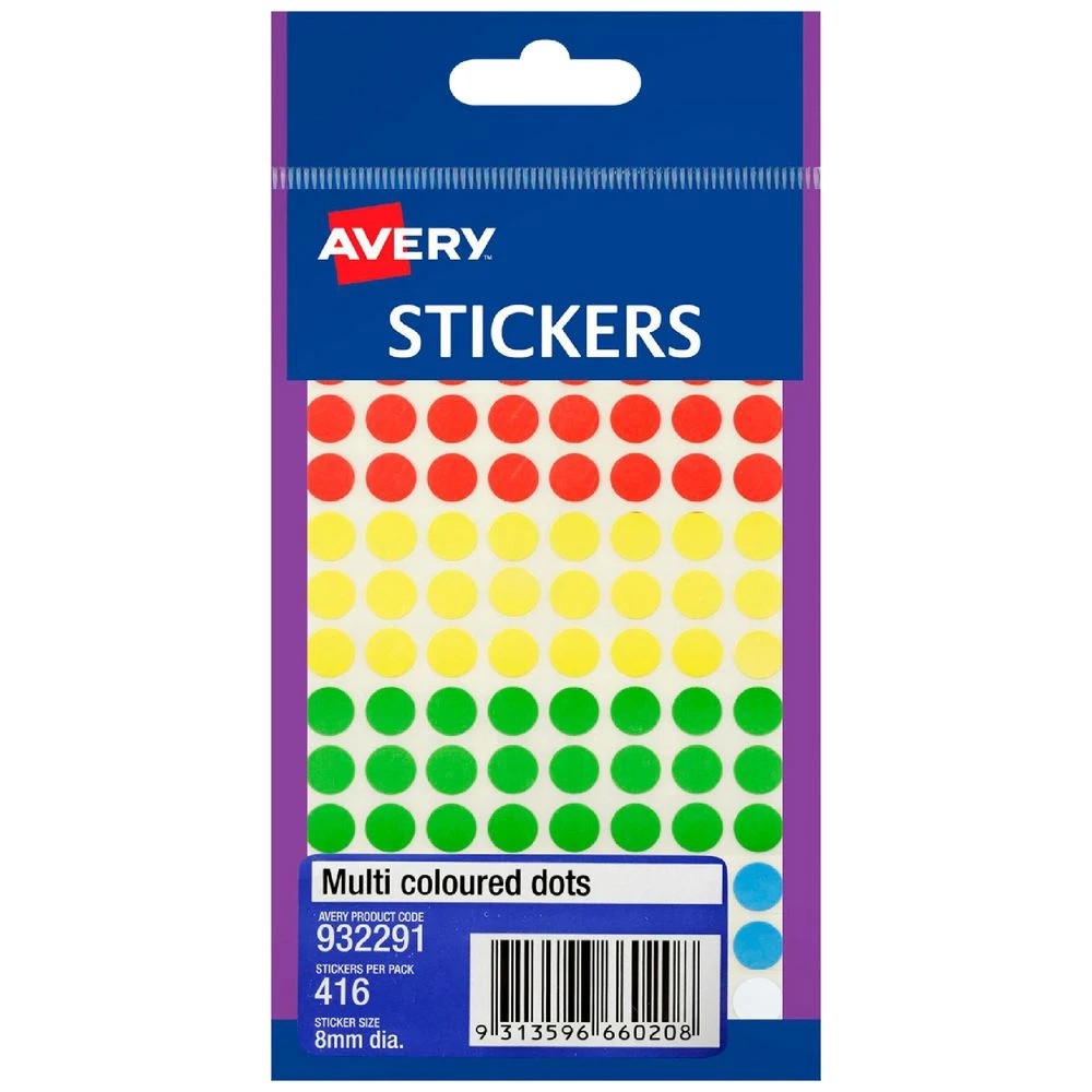 1 Avery Multi-Coloured Dot Stickers 8mm 416 Pack, 1 of 1