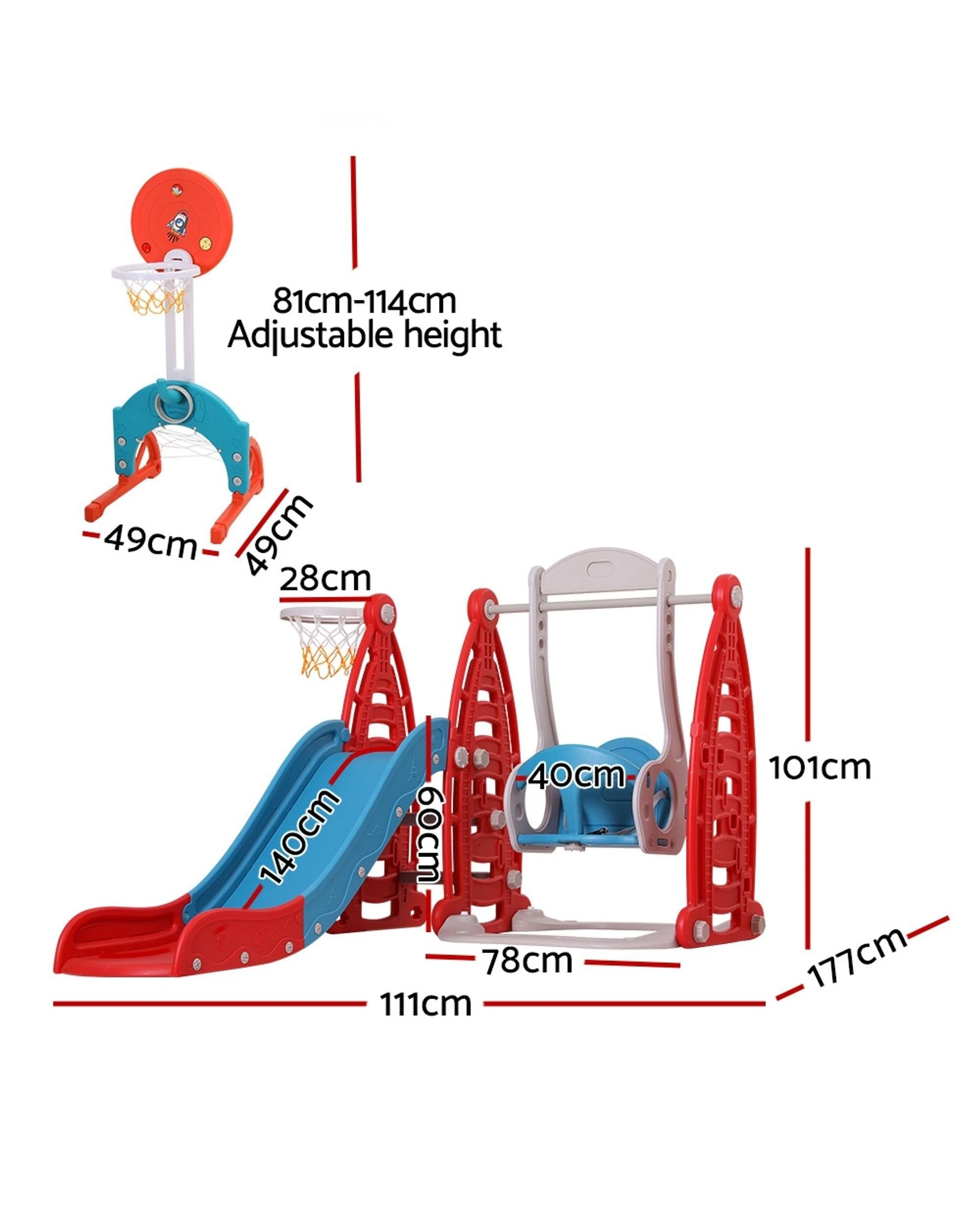 3 Keezi Kids Slide Swing Set Basketball Hoop Rings Football Outdoor Toys 140cm - Multi, 3 of 5