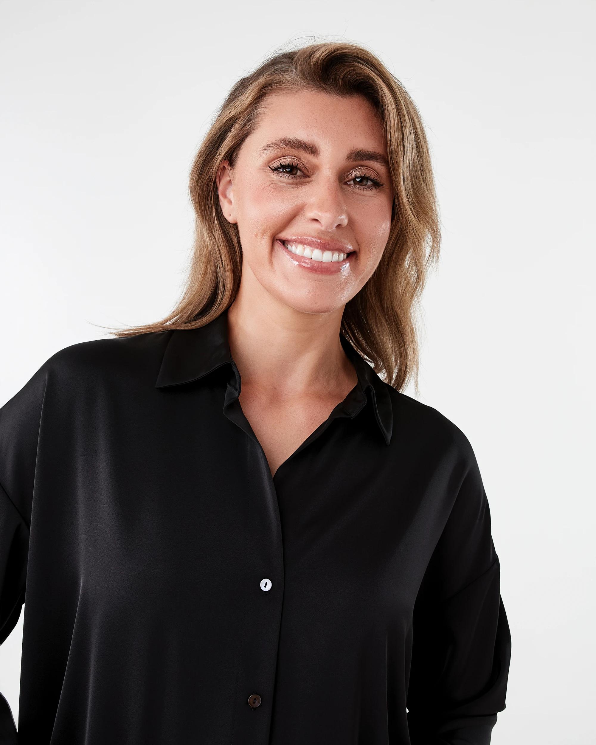 6 Long Sleeve Oversized Satin Shirt Black, 6 of 10